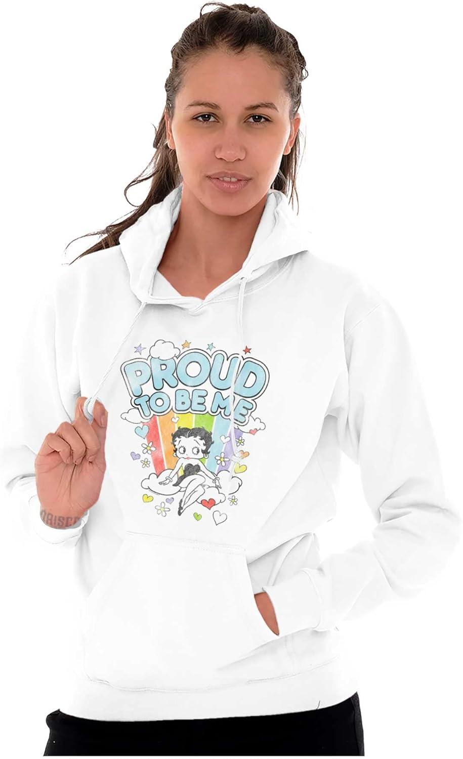 imageBrisco Brands Betty Boop Rainbow Proud To Be Me Hoodie Sweatshirt WomenWhite