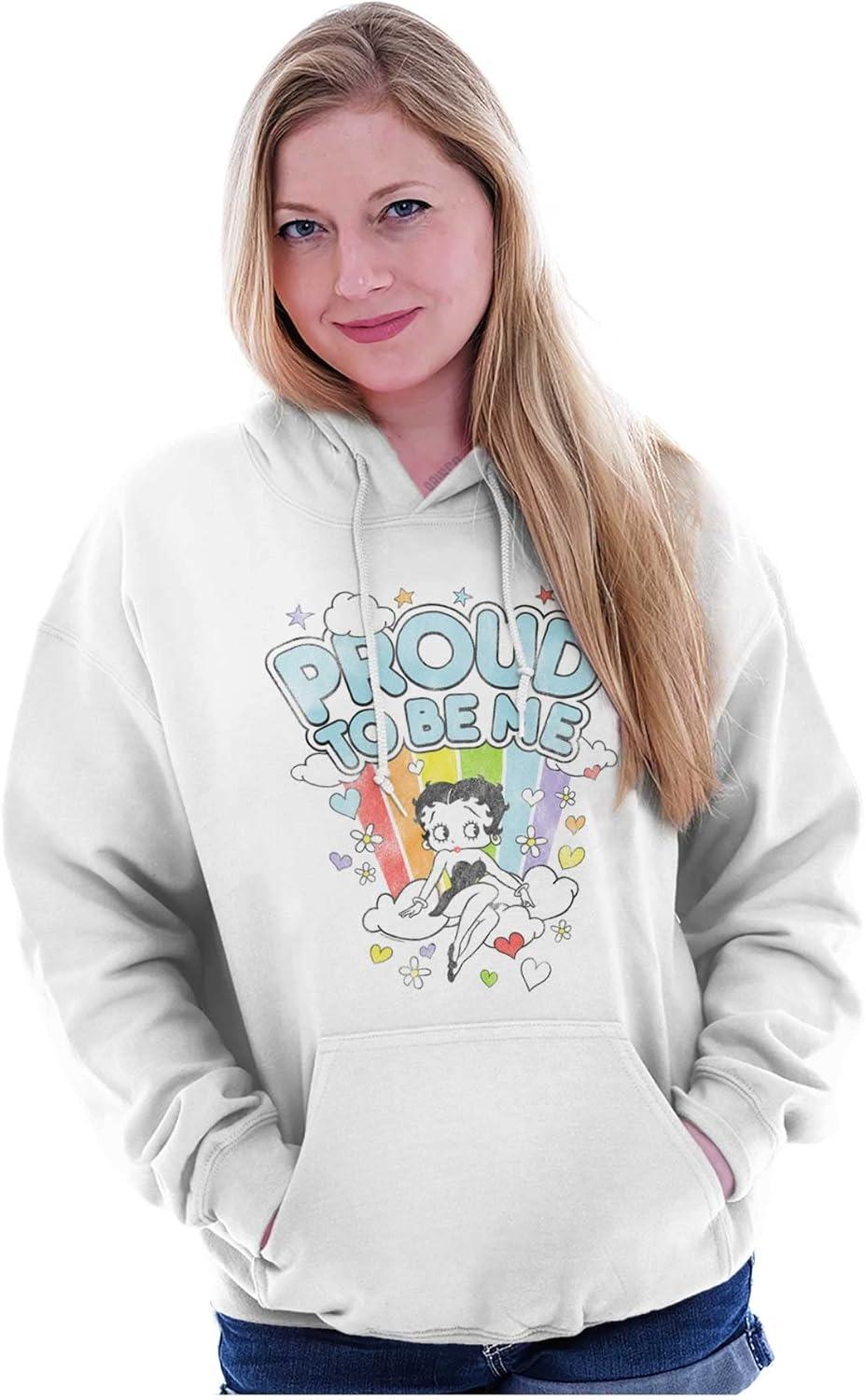 imageBrisco Brands Betty Boop Rainbow Proud To Be Me Hoodie Sweatshirt WomenWhite