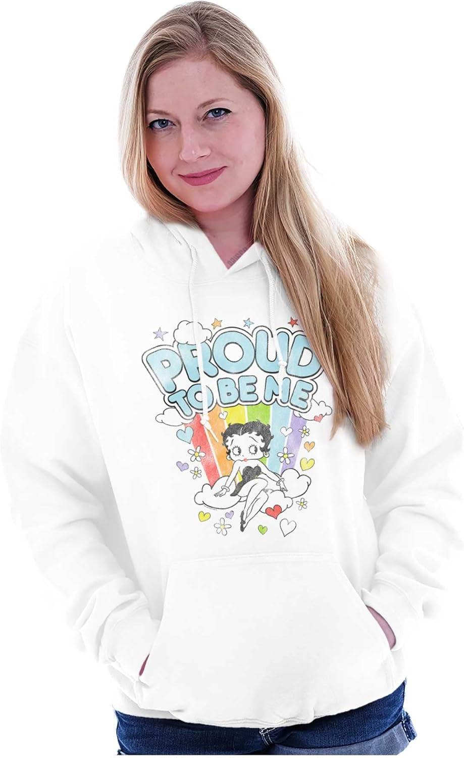 imageBrisco Brands Betty Boop Rainbow Proud To Be Me Hoodie Sweatshirt WomenWhite