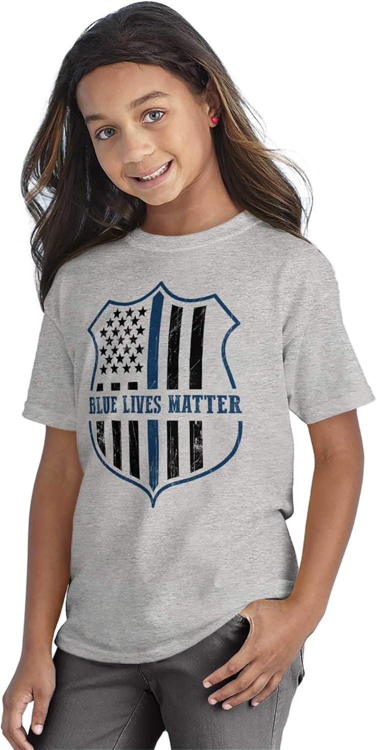 imageBrisco Brands Blue Line American Flag Police Badge Crewneck T Shirts Boy GirlSport Grey