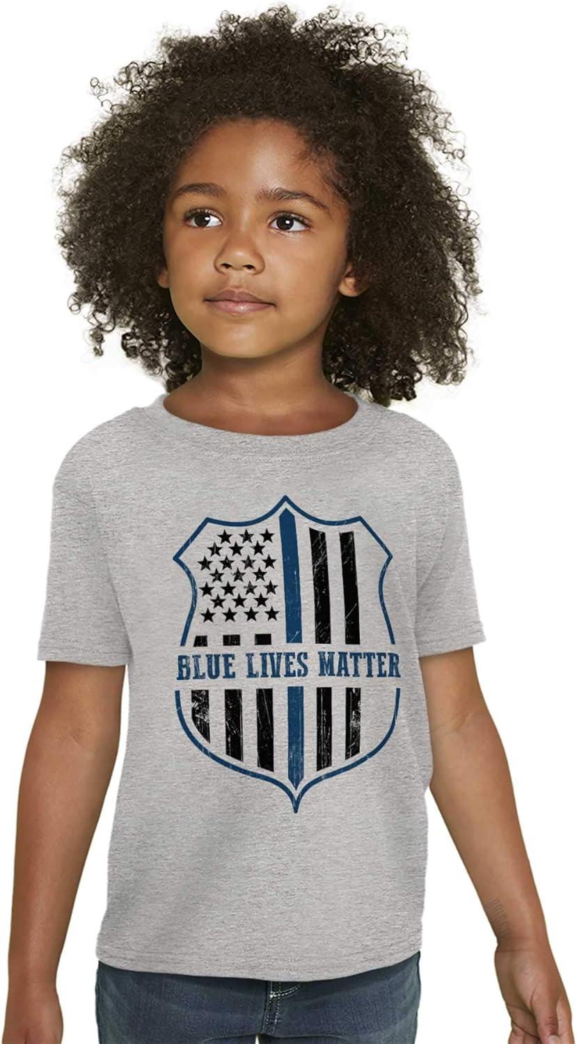 imageBrisco Brands Blue Line American Flag Police Badge Crewneck T Shirts Boy GirlSport Grey
