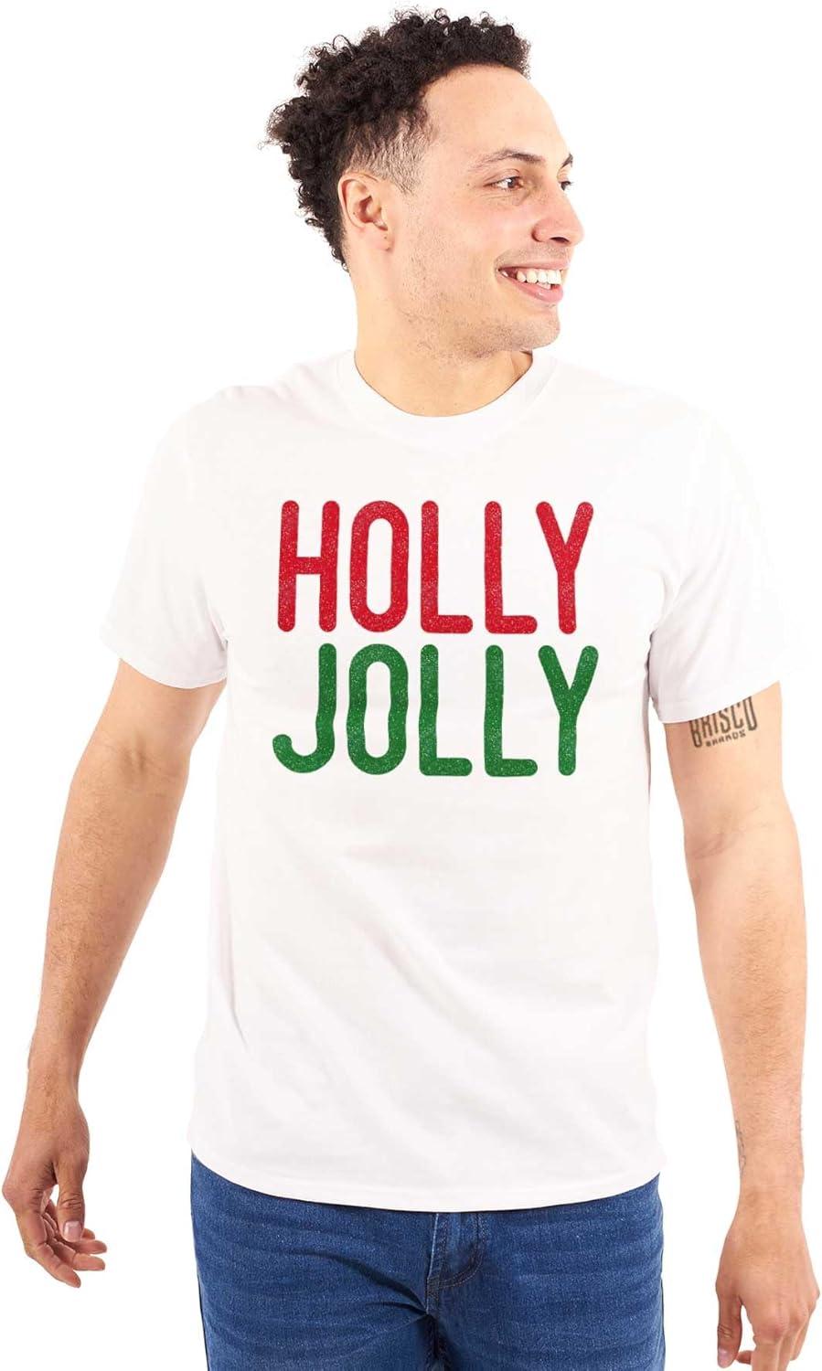 imageBrisco Brands Christmas Saying Holly Jolly Xmas Graphic T Shirt Men or WomenWhite