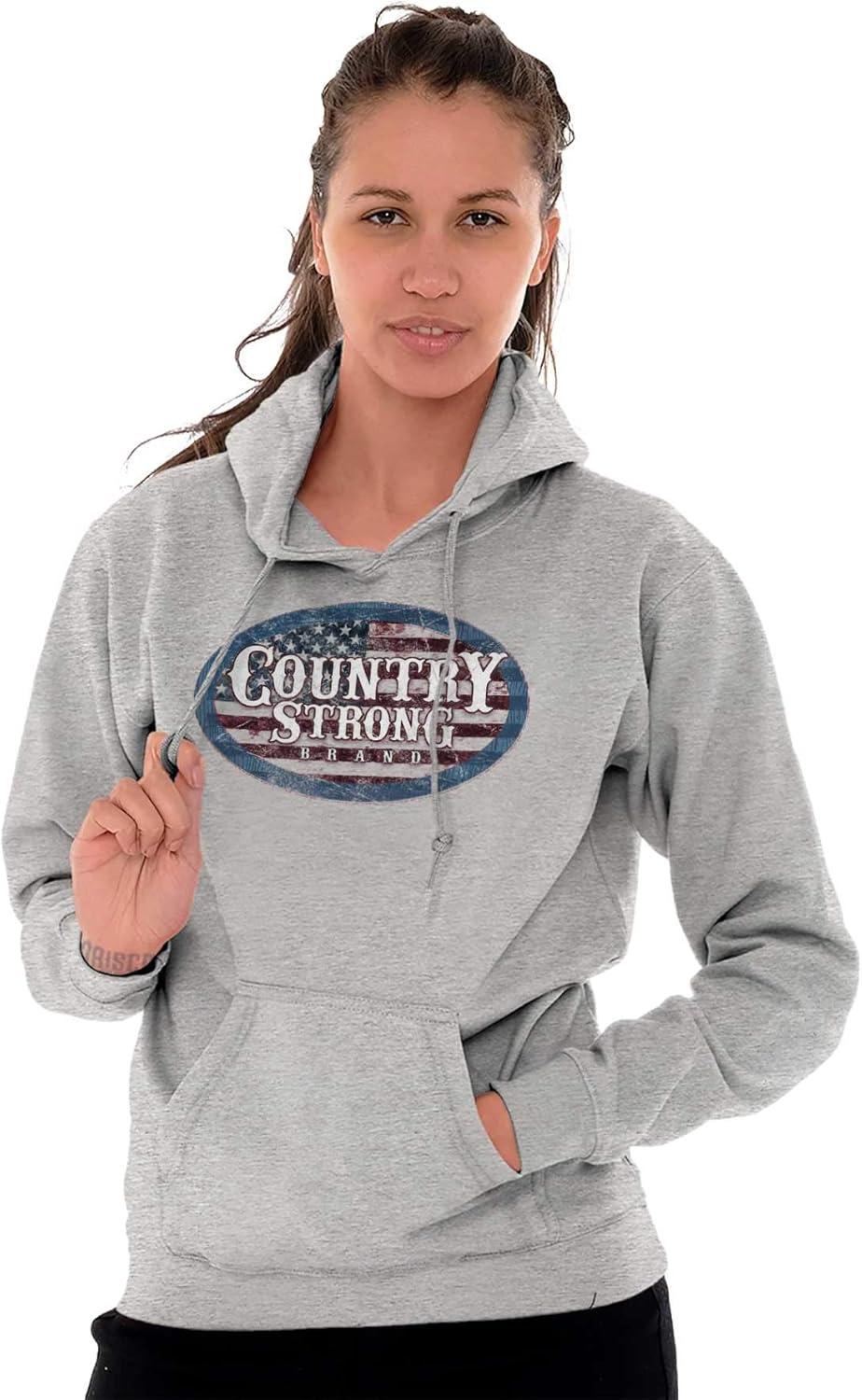 imageBrisco Brands Country Strong America Flag Patriotic Hoodie Sweatshirt Women MenSport Grey