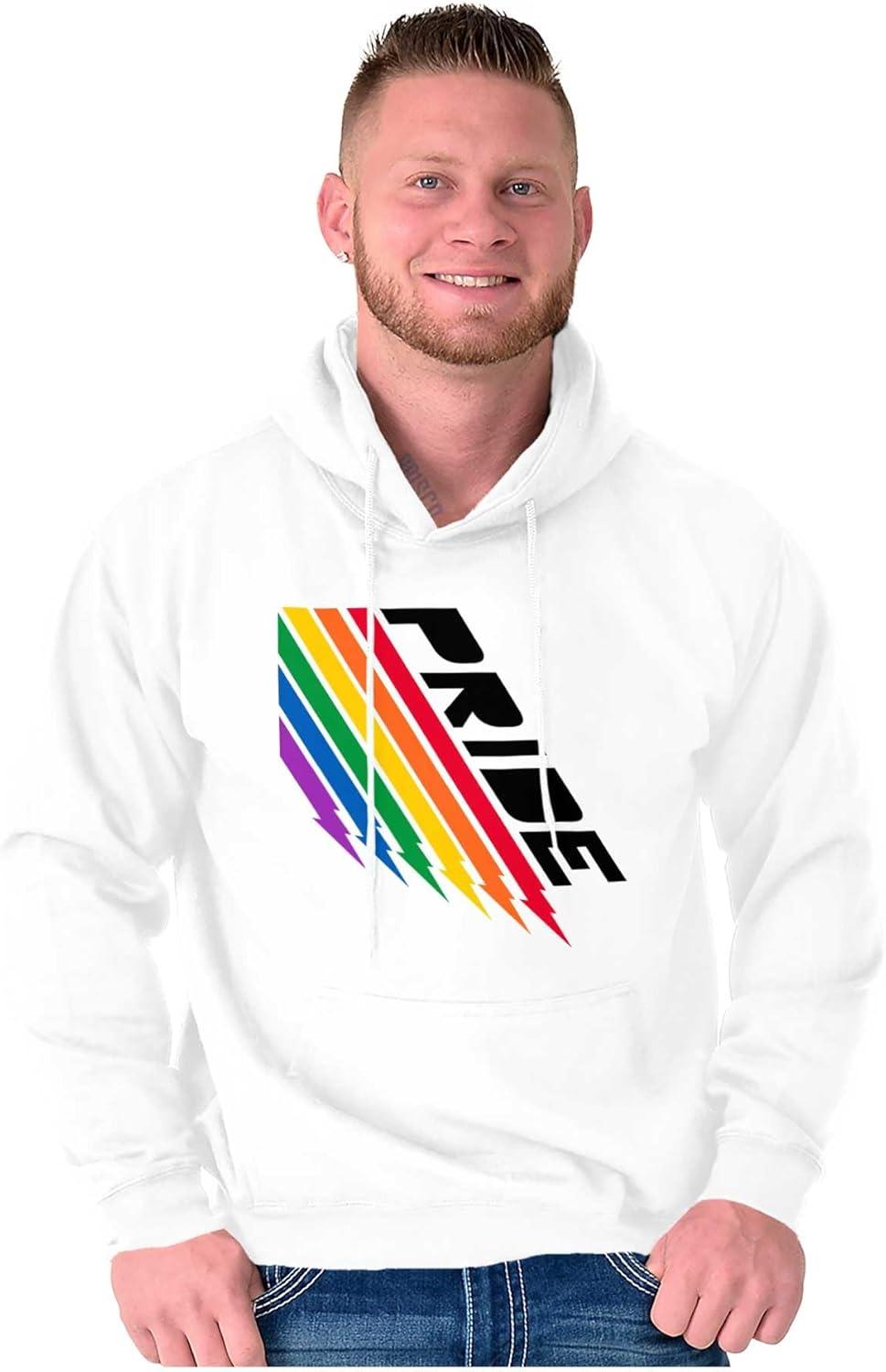 imageBrisco Brands Gay Pride Rainbow Lightning Bolts Hoodie Sweatshirt Women MenWhite