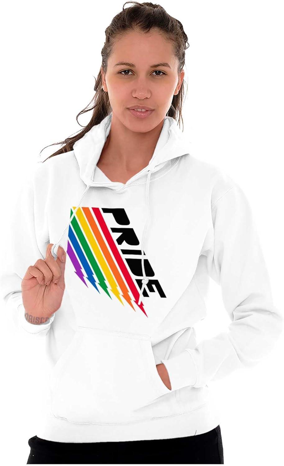 imageBrisco Brands Gay Pride Rainbow Lightning Bolts Hoodie Sweatshirt Women MenWhite