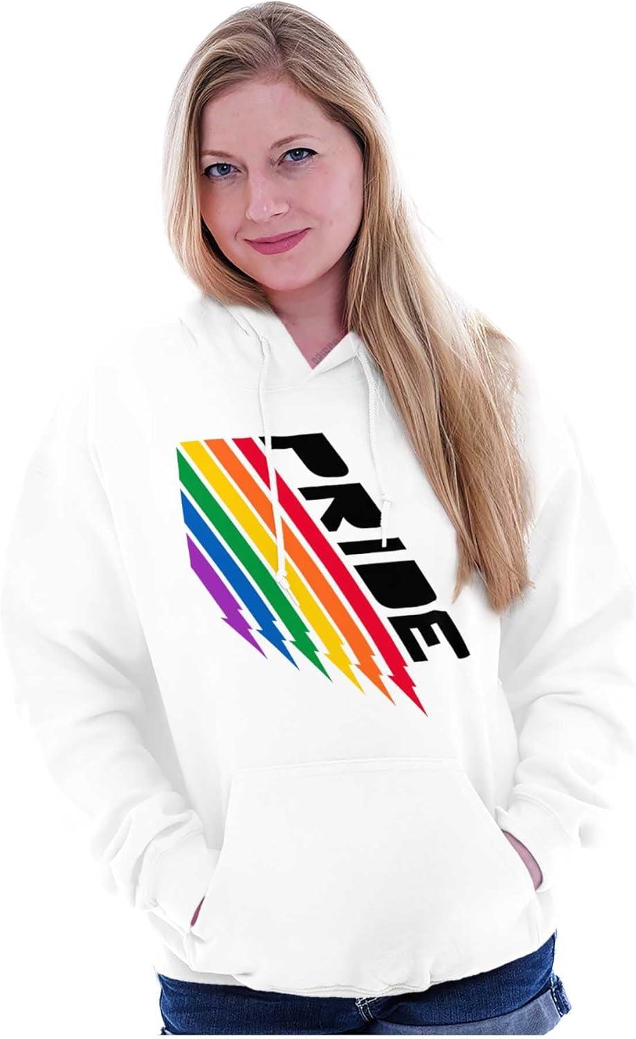 imageBrisco Brands Gay Pride Rainbow Lightning Bolts Hoodie Sweatshirt Women MenWhite