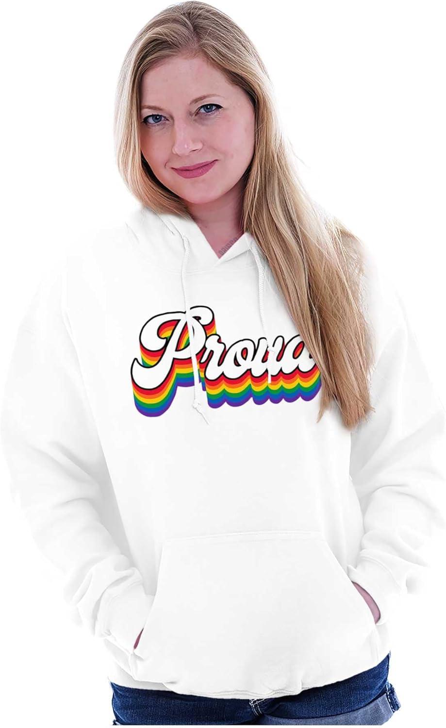 imageBrisco Brands Inspirational Proud Gay Pride Rainbow Hoodie Sweatshirt Women MenWhite