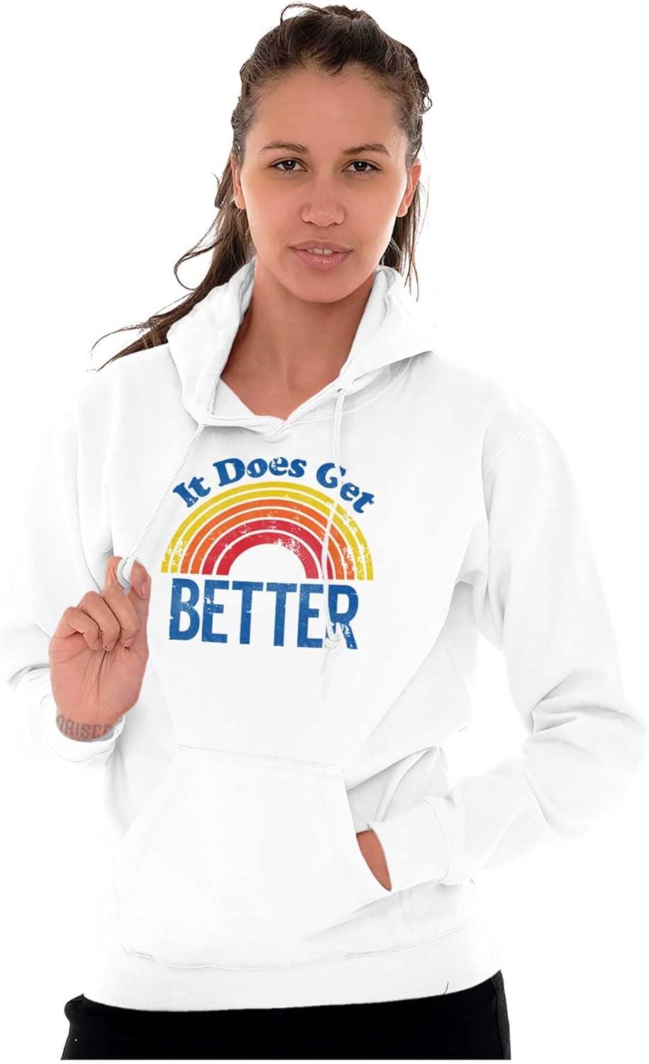 imageBrisco Brands It Does Get Better Motivational LGBTQ Hoodie Sweatshirt Women MenWhite
