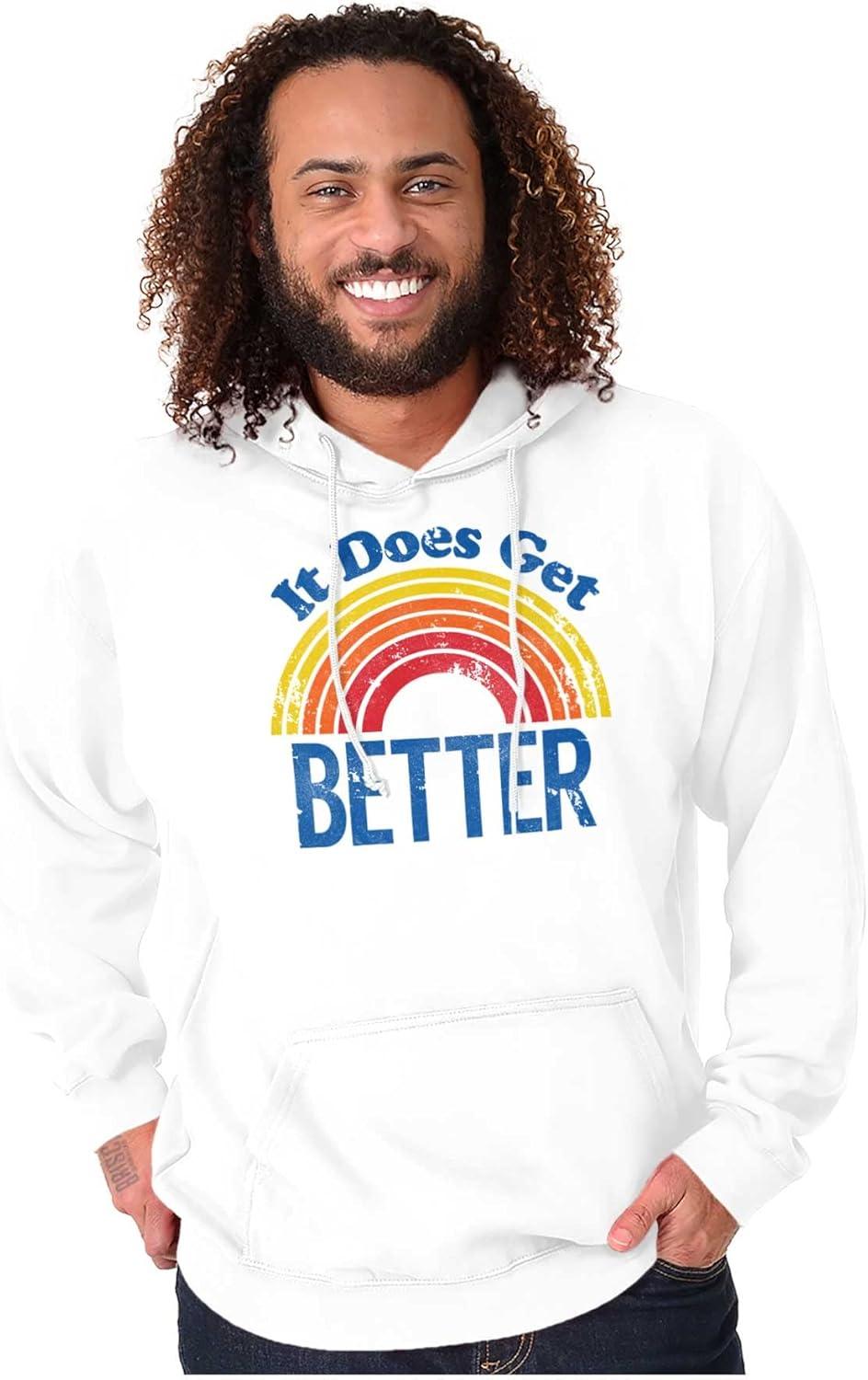 imageBrisco Brands It Does Get Better Motivational LGBTQ Hoodie Sweatshirt Women MenWhite