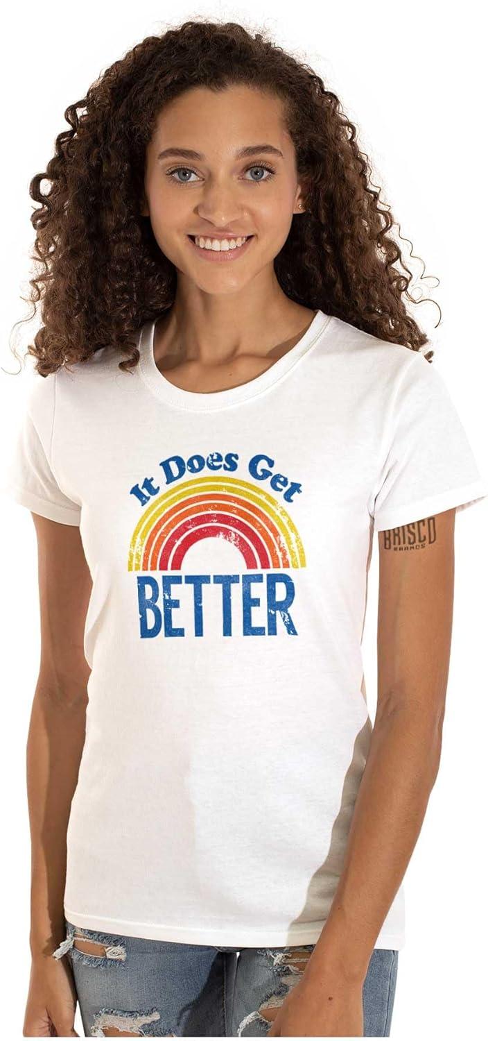 imageBrisco Brands It Does Get Better Motivational LGBTQ Womens Slim Fit Graphic TeeWhite