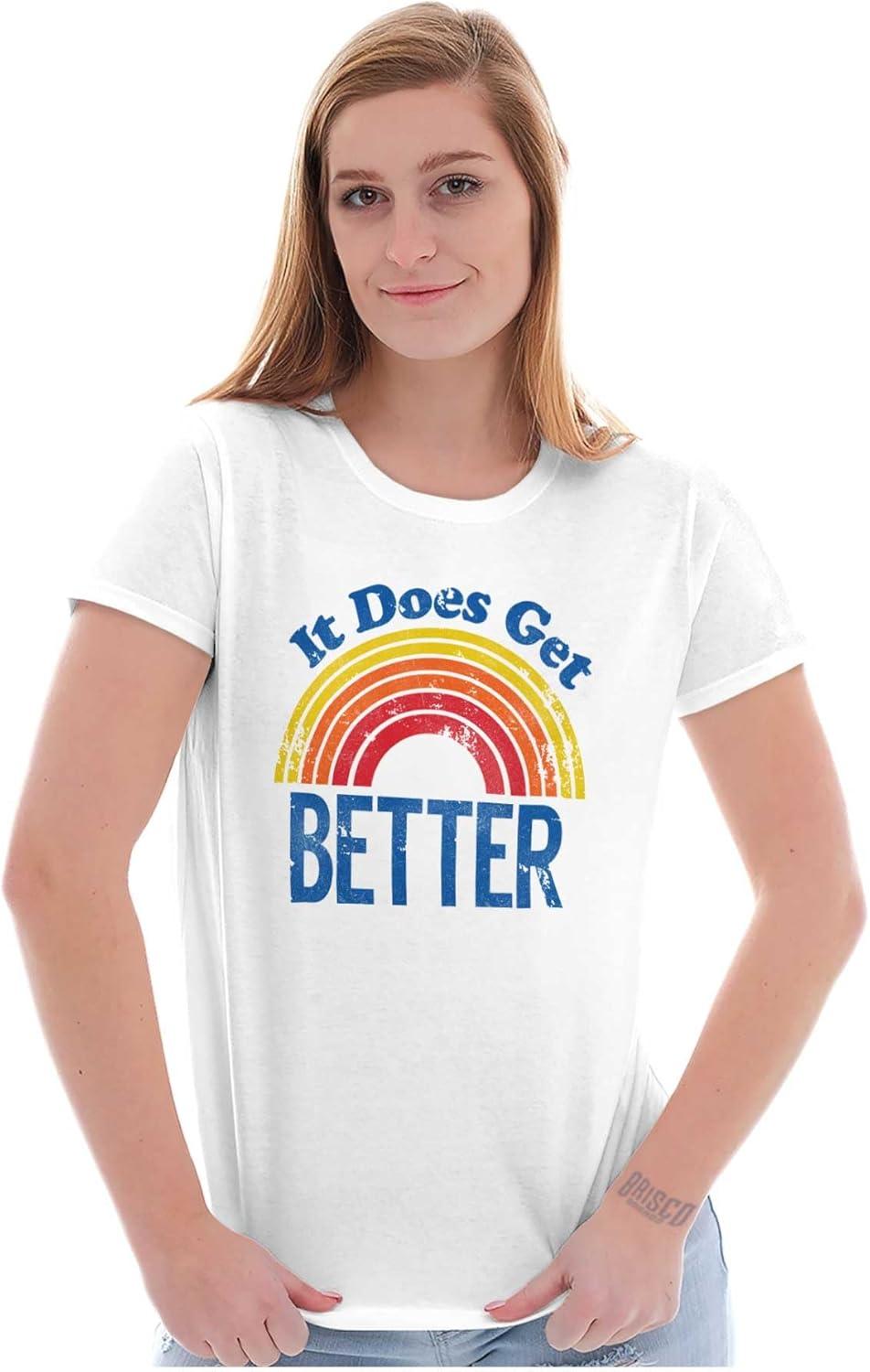 imageBrisco Brands It Does Get Better Motivational LGBTQ Womens Slim Fit Graphic TeeWhite