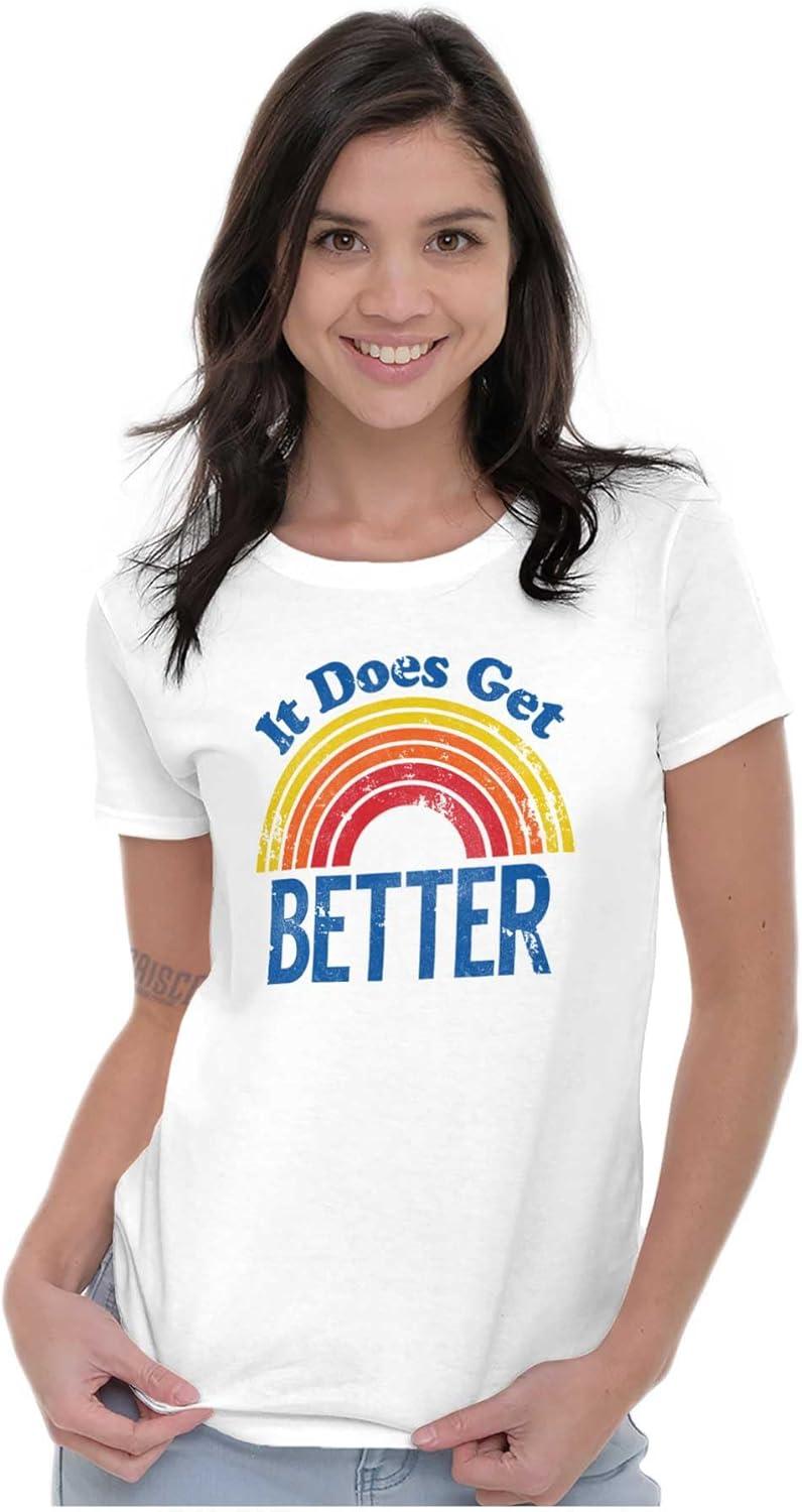 imageBrisco Brands It Does Get Better Motivational LGBTQ Womens Slim Fit Graphic TeeWhite