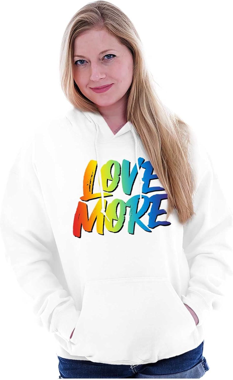 imageBrisco Brands Love More LGBT Gay Pride Rainbow Hoodie Sweatshirt Women MenWhite