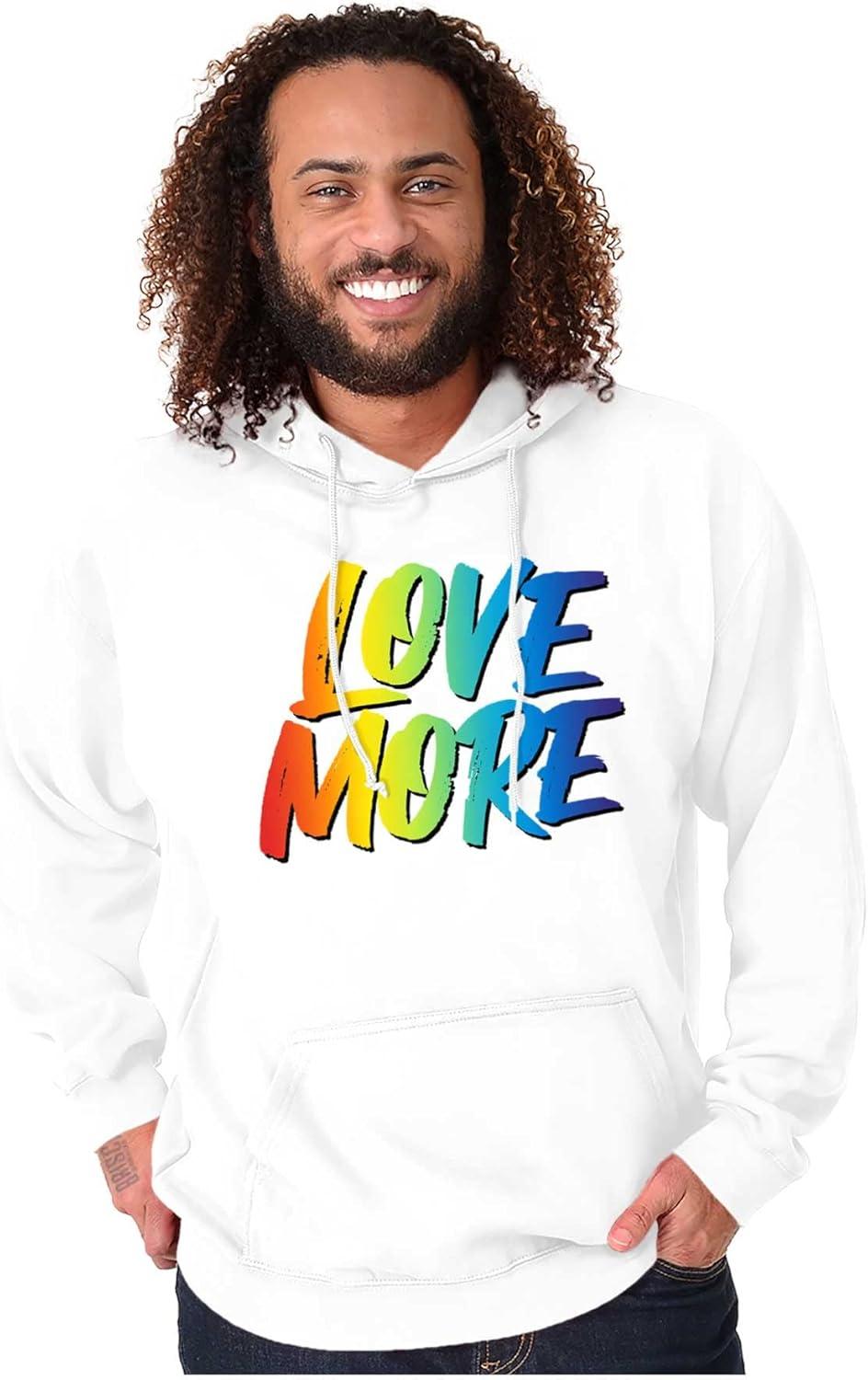 imageBrisco Brands Love More LGBT Gay Pride Rainbow Hoodie Sweatshirt Women MenWhite