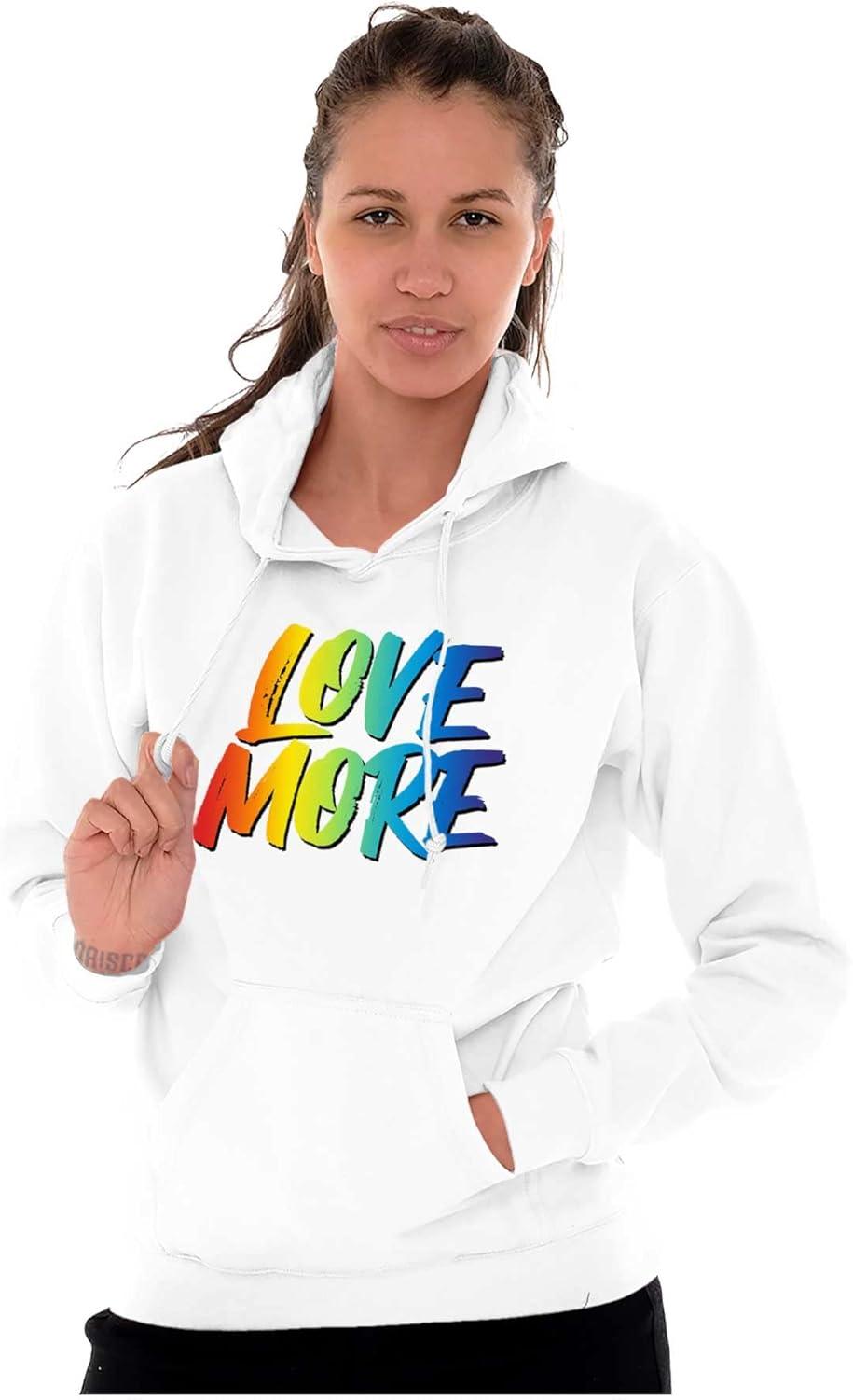 imageBrisco Brands Love More LGBT Gay Pride Rainbow Hoodie Sweatshirt Women MenWhite