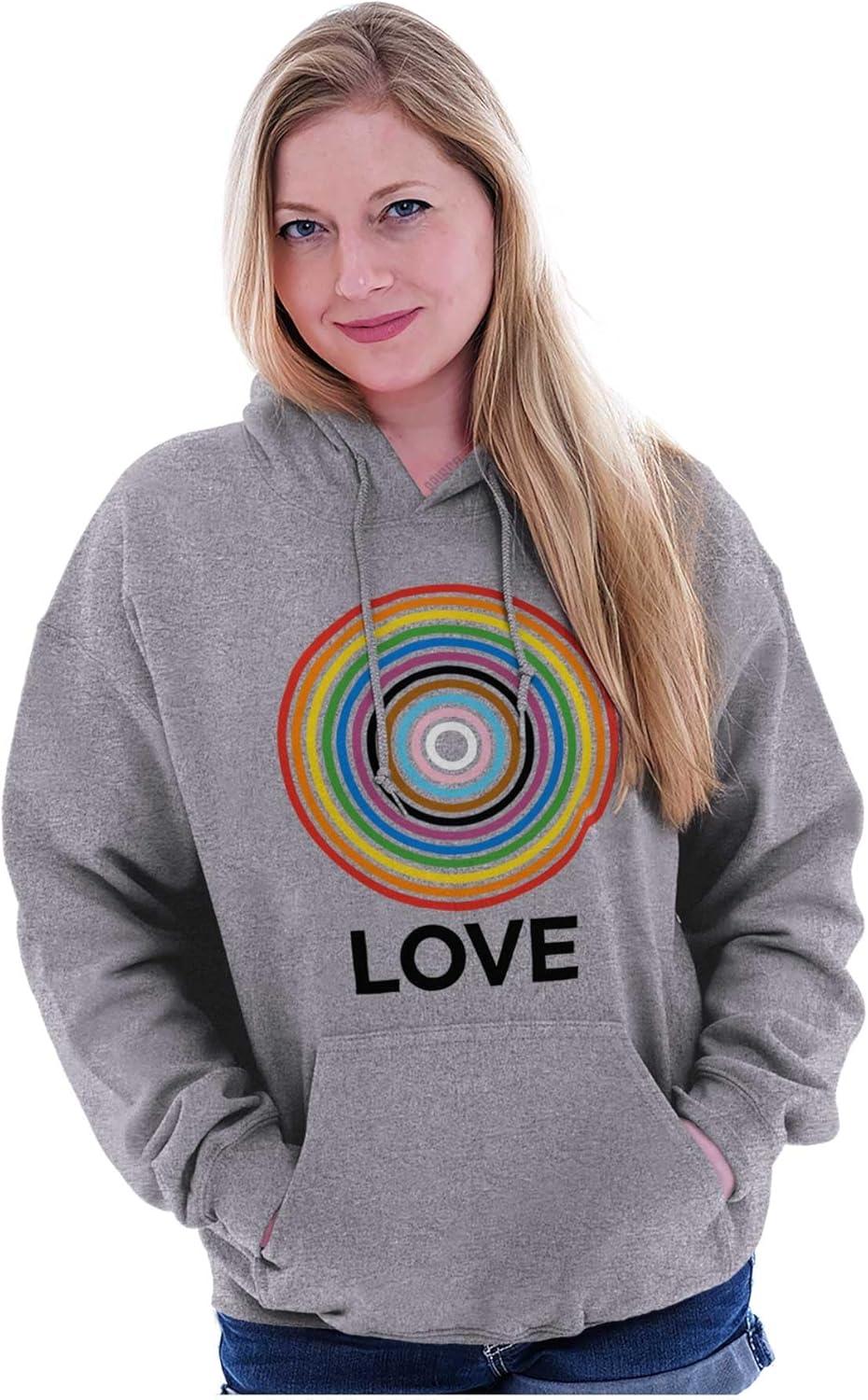 imageBrisco Brands Love Progress Gay Pride Flag Spiral Hoodie Sweatshirt Women MenSport Grey