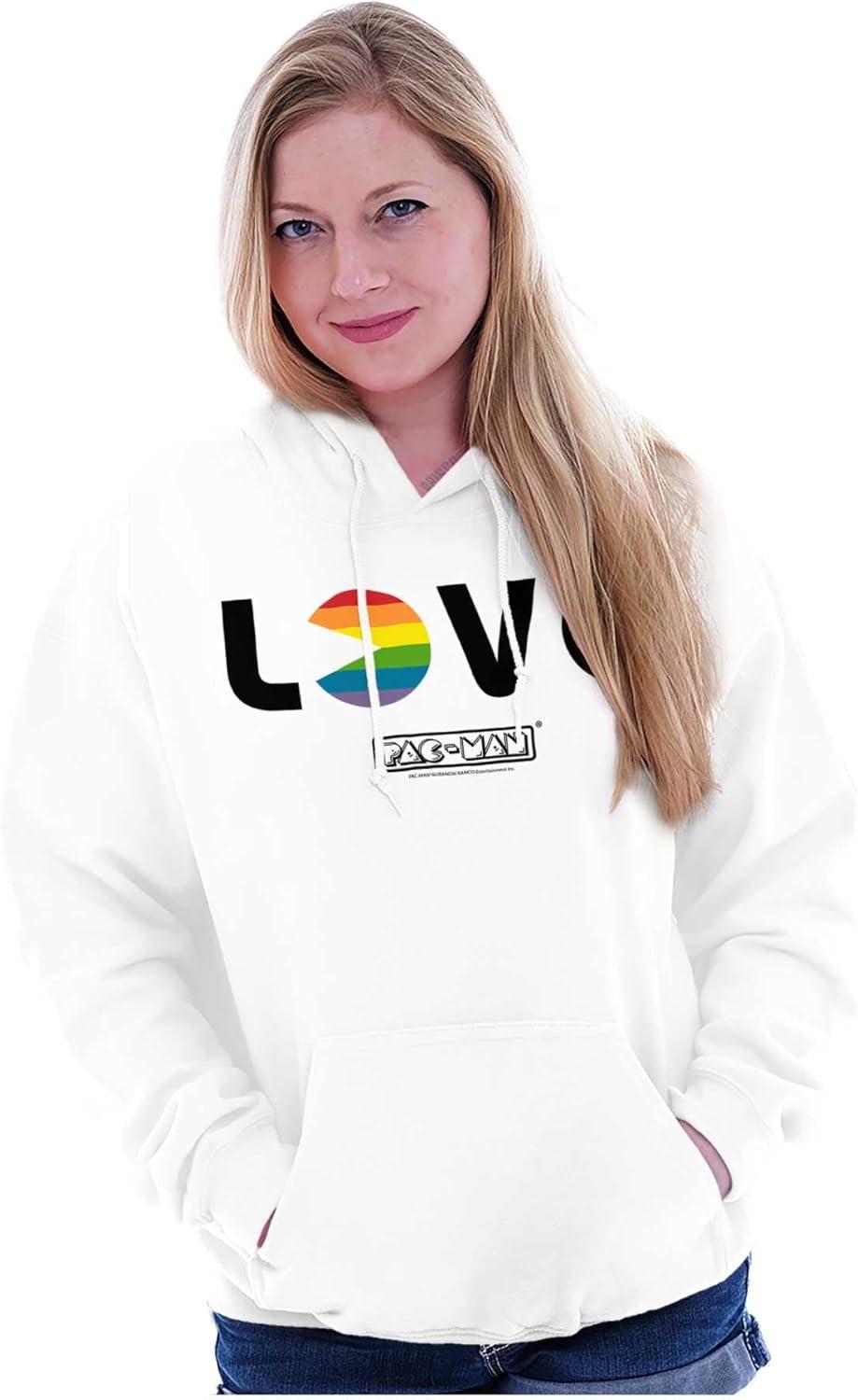 imageBrisco Brands Rainbow PACMAN Gay Pride LGBT Love Hoodie Sweatshirt Women MenWhite