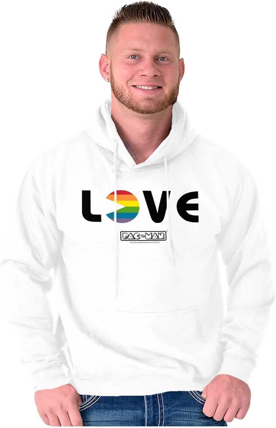 imageBrisco Brands Rainbow PACMAN Gay Pride LGBT Love Hoodie Sweatshirt Women MenWhite