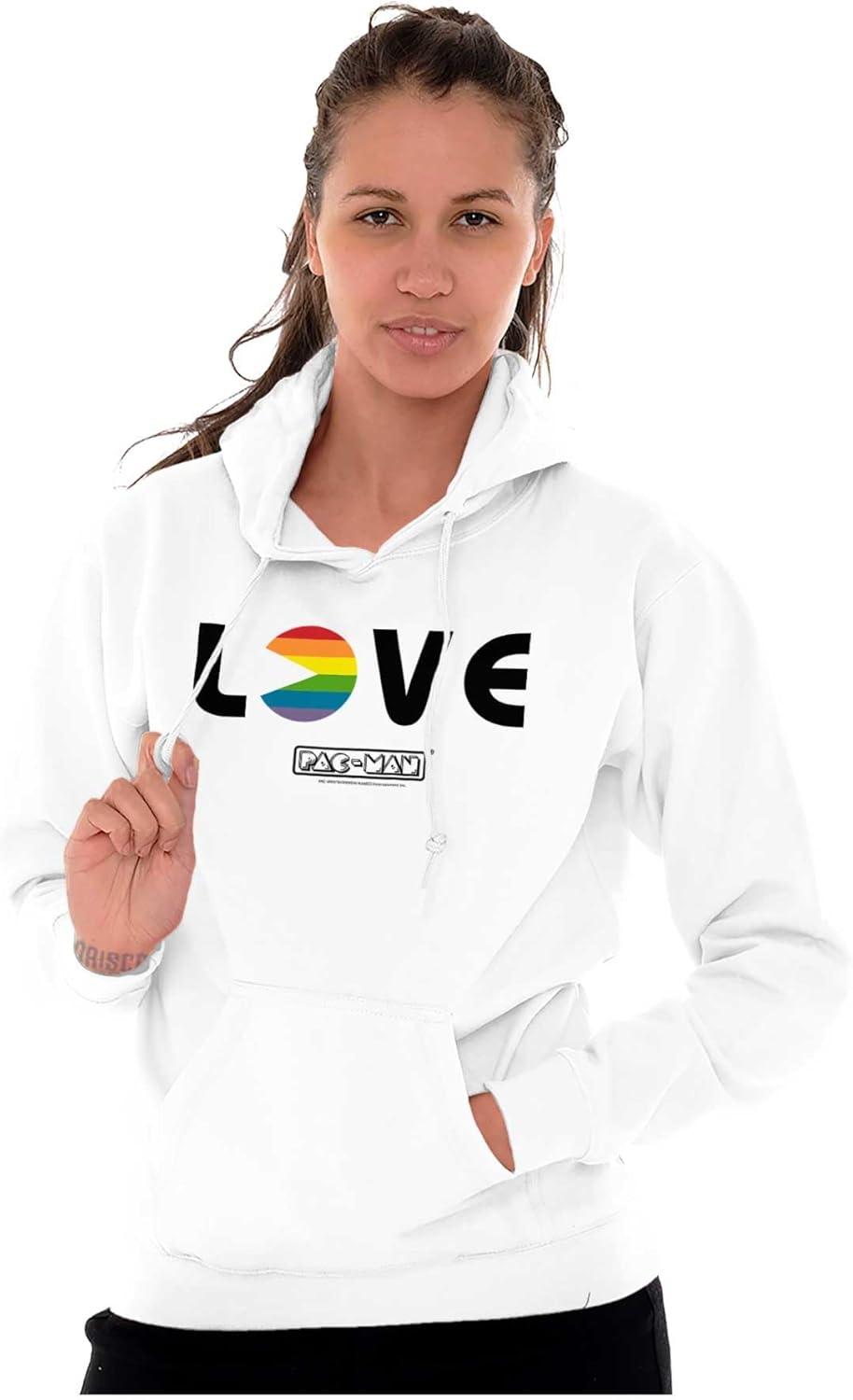imageBrisco Brands Rainbow PACMAN Gay Pride LGBT Love Hoodie Sweatshirt Women MenWhite