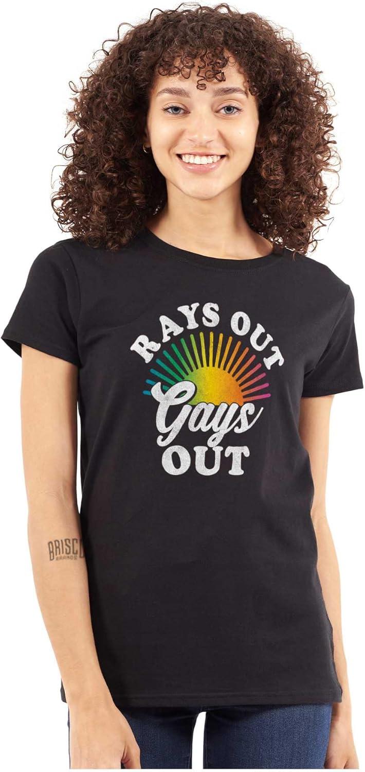 imageBrisco Brands Rays Out Gays Out LGBTQ Pride Summer Womens Slim Fit Graphic TeeBlack