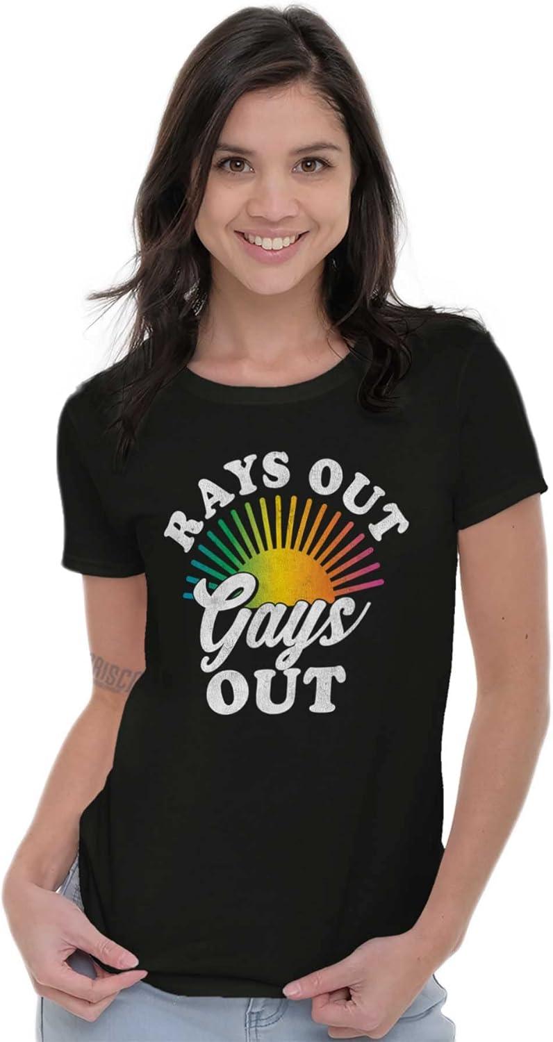 imageBrisco Brands Rays Out Gays Out LGBTQ Pride Summer Womens Slim Fit Graphic TeeBlack