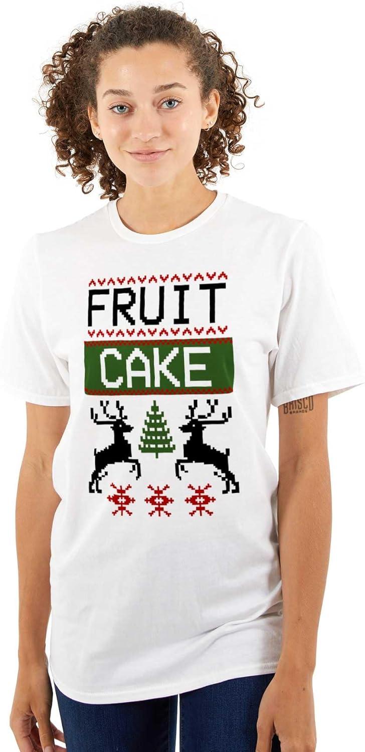 imageBrisco Brands Ugly Christmas Fruit Cake Pattern Graphic T Shirt Men or WomenWhite