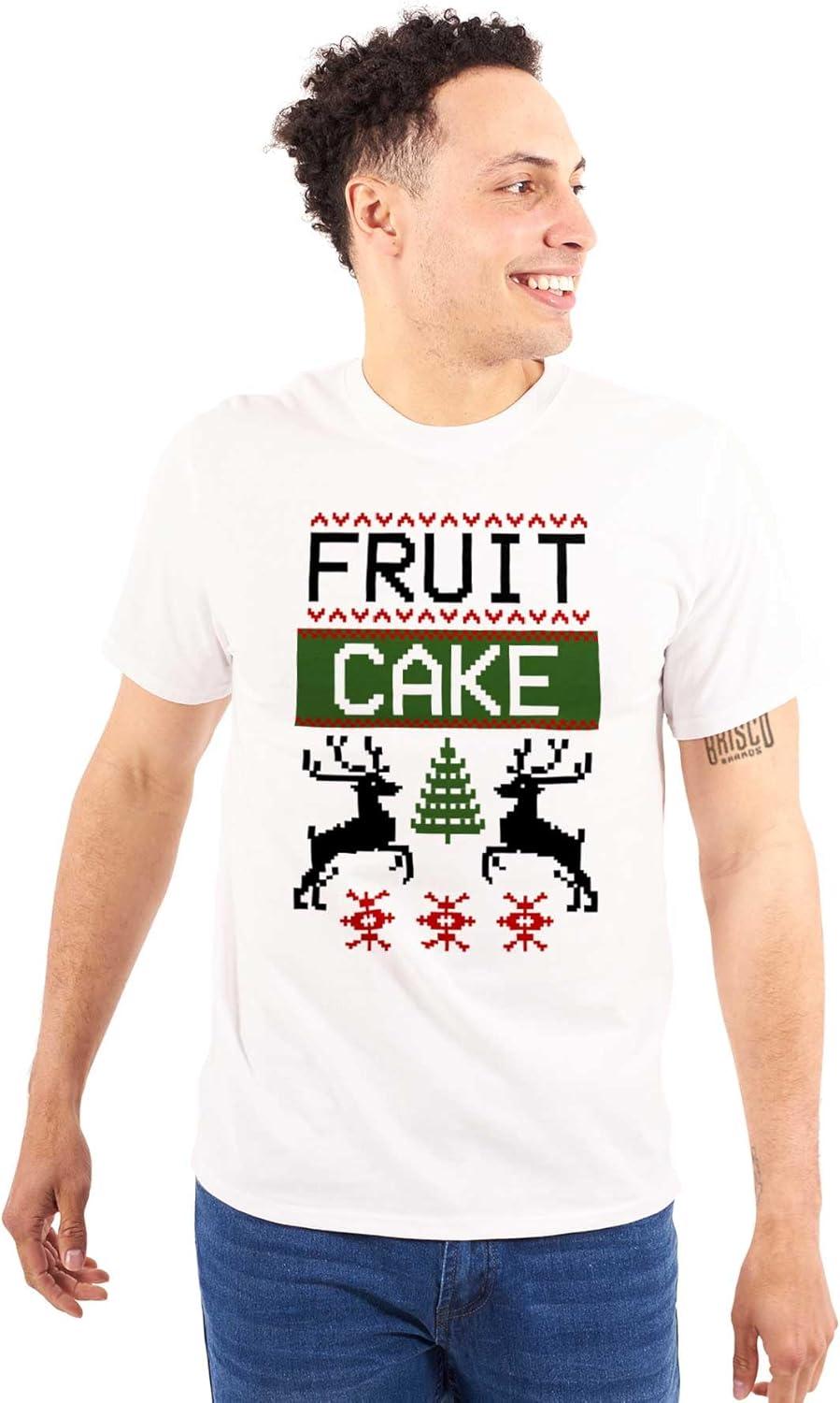 imageBrisco Brands Ugly Christmas Fruit Cake Pattern Graphic T Shirt Men or WomenWhite