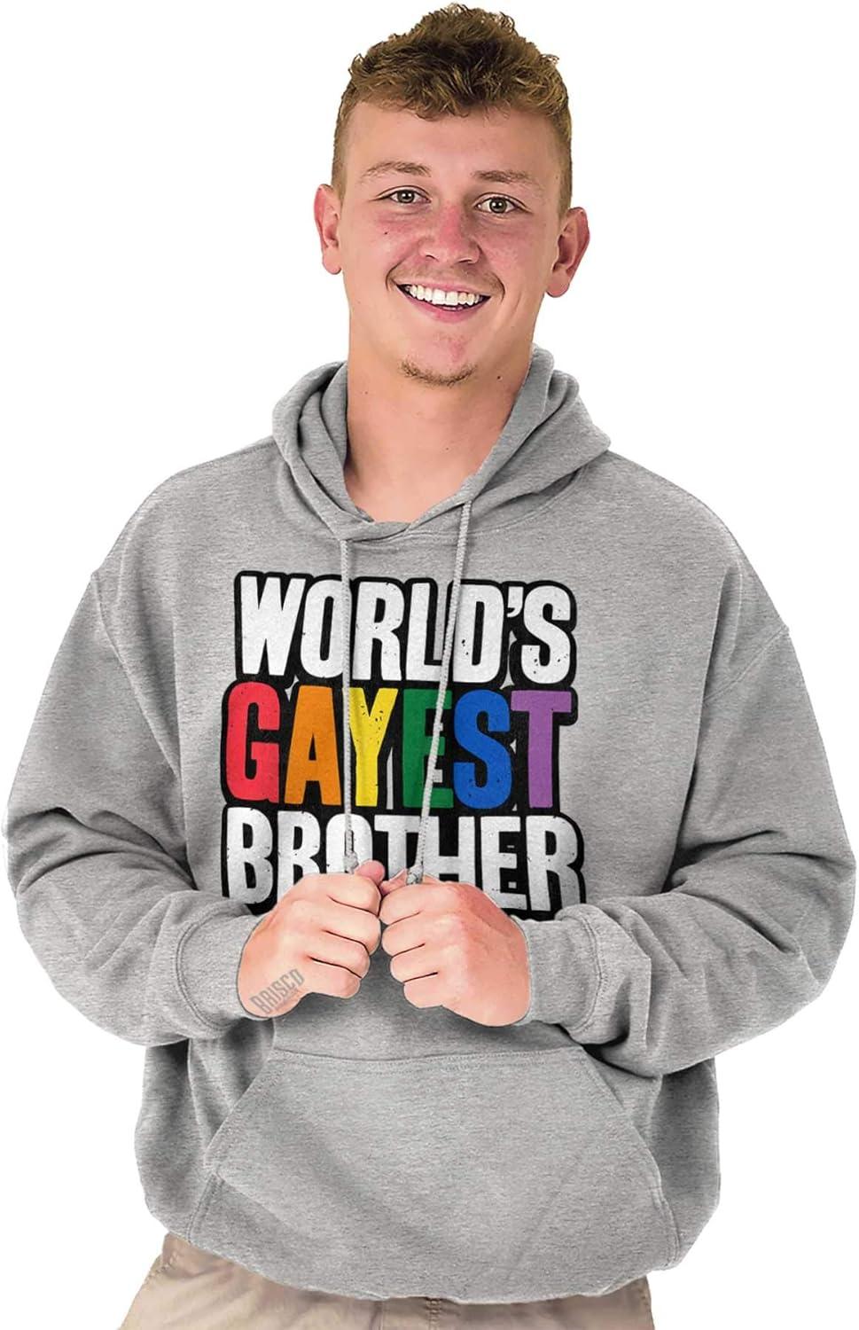 imageBrisco Brands Worlds Gayest Brother Sibling Pride Hoodie Hooded Sweatshirt MenSport Grey