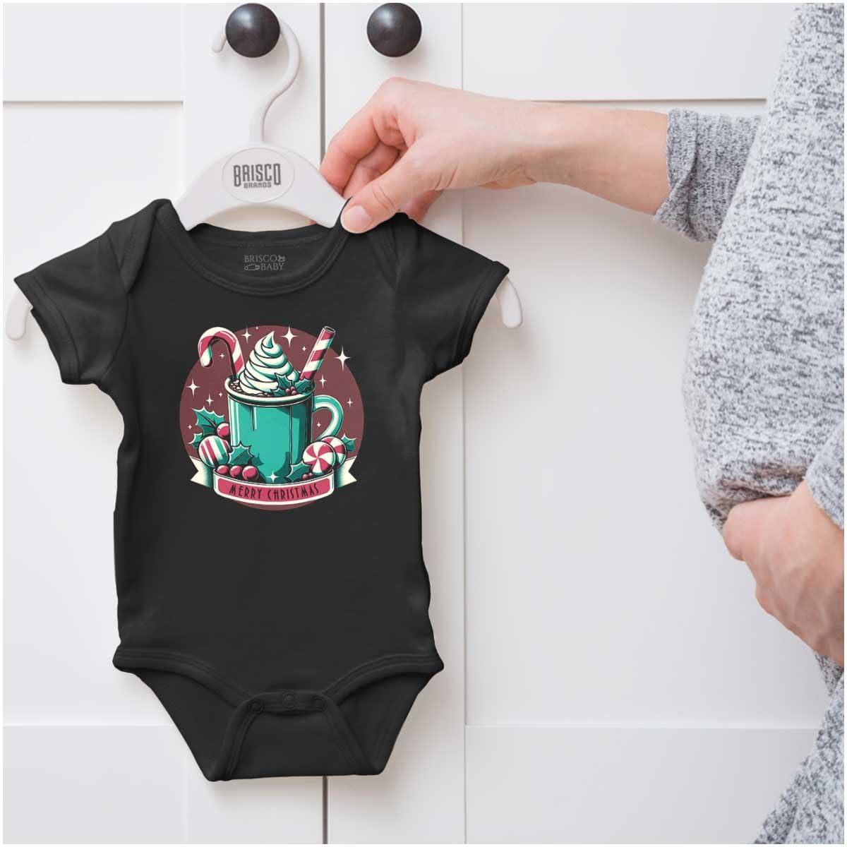 imageBrisco Brands Xmas Merry Christmas Hot Cocoa Mug Baby Romper Boys or GirlsBlack