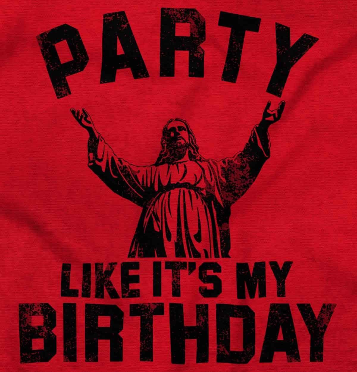 imageBrisco Brands Xmas Party Like Its My Birthday Jesus Long Sleeve Tshirt Men WomenRed