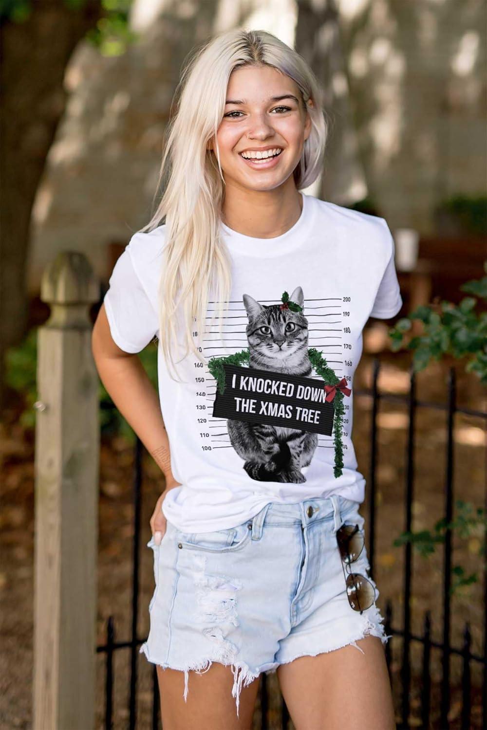 imageCat Knocked Down The Christmas Tree Graphic T Shirt Men or WomenWhite