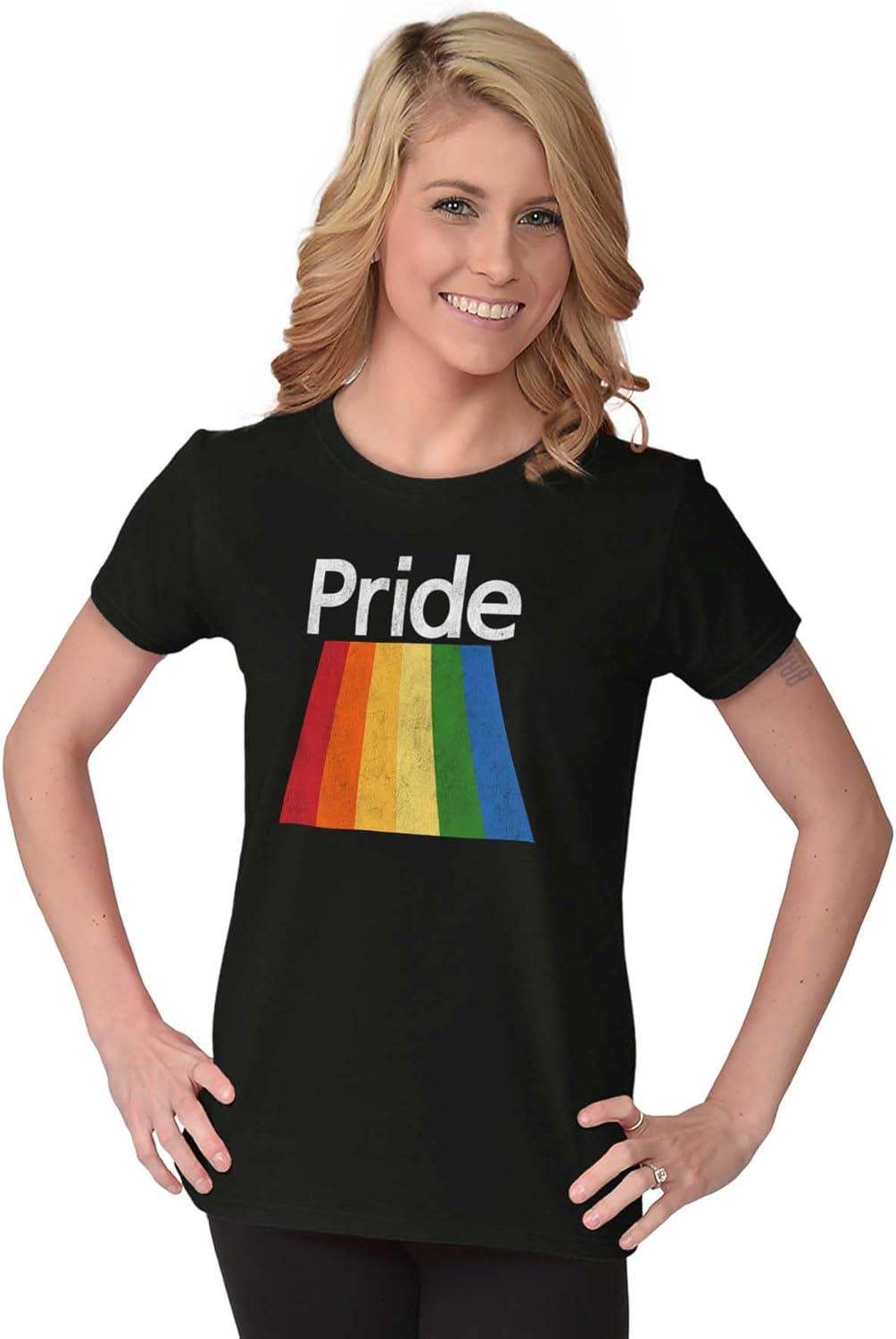 imageGay Rainbow Pride Flag LGBTQ Rights Womens Slim Fit Graphic TeeBlack