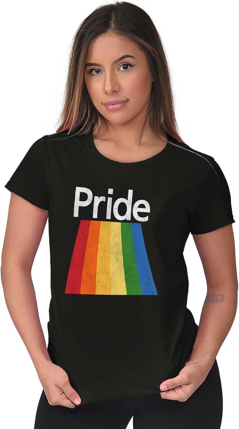 imageGay Rainbow Pride Flag LGBTQ Rights Womens Slim Fit Graphic TeeBlack