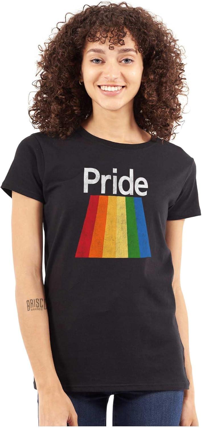 imageGay Rainbow Pride Flag LGBTQ Rights Womens Slim Fit Graphic TeeBlack