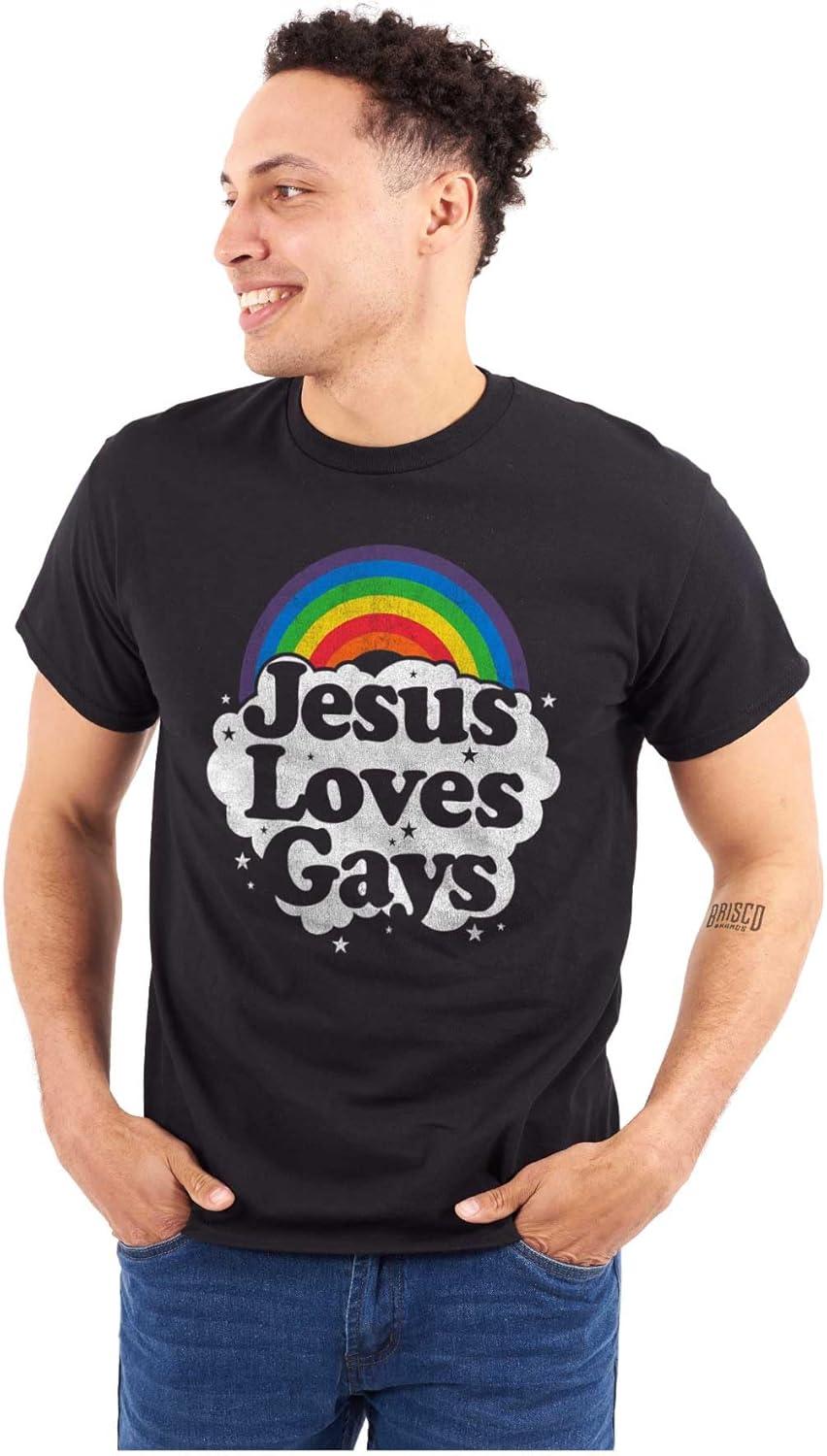 imageJesus Loves Gays Rainbow Retro Fun Graphic T Shirt Men or WomenBlack