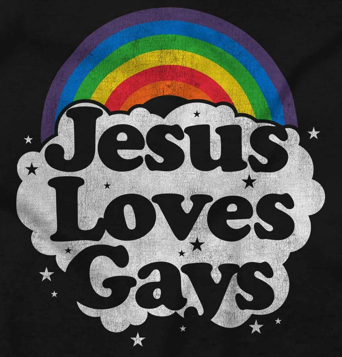 imageJesus Loves Gays Rainbow Retro Fun Graphic T Shirt Men or WomenBlack