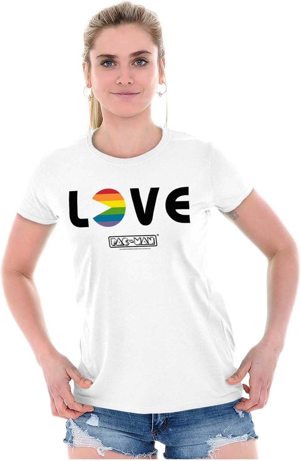 imageRainbow Pacman Gay Pride LGBT Love Womens Slim Fit Graphic TeeWhite