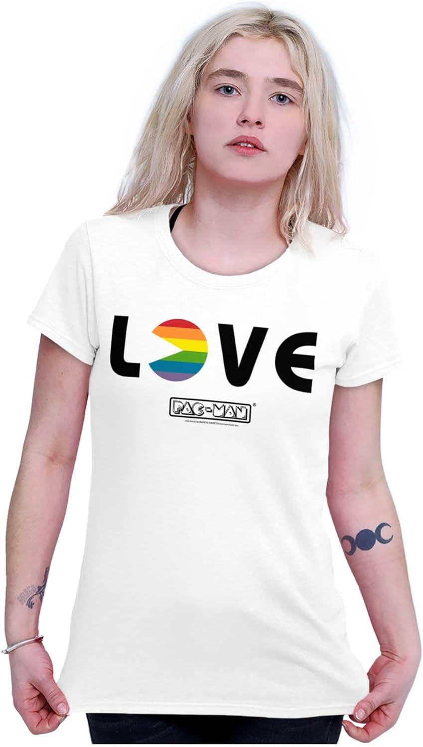 imageRainbow Pacman Gay Pride LGBT Love Womens Slim Fit Graphic TeeWhite