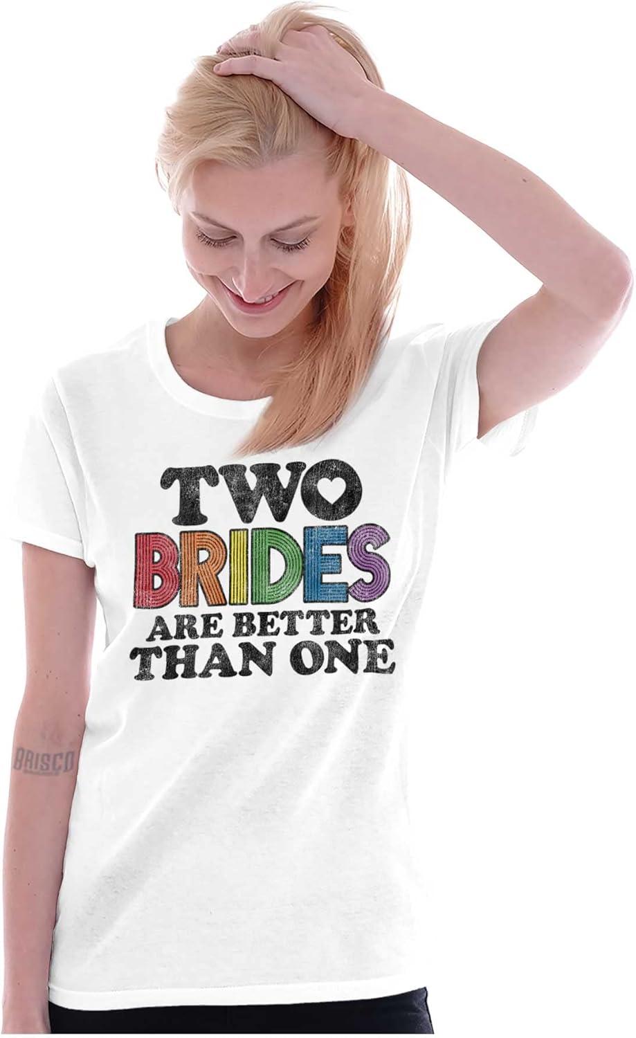 imageTwo Brides Better Than One LGBT Pride Womens Slim Fit Graphic TeeWhite
