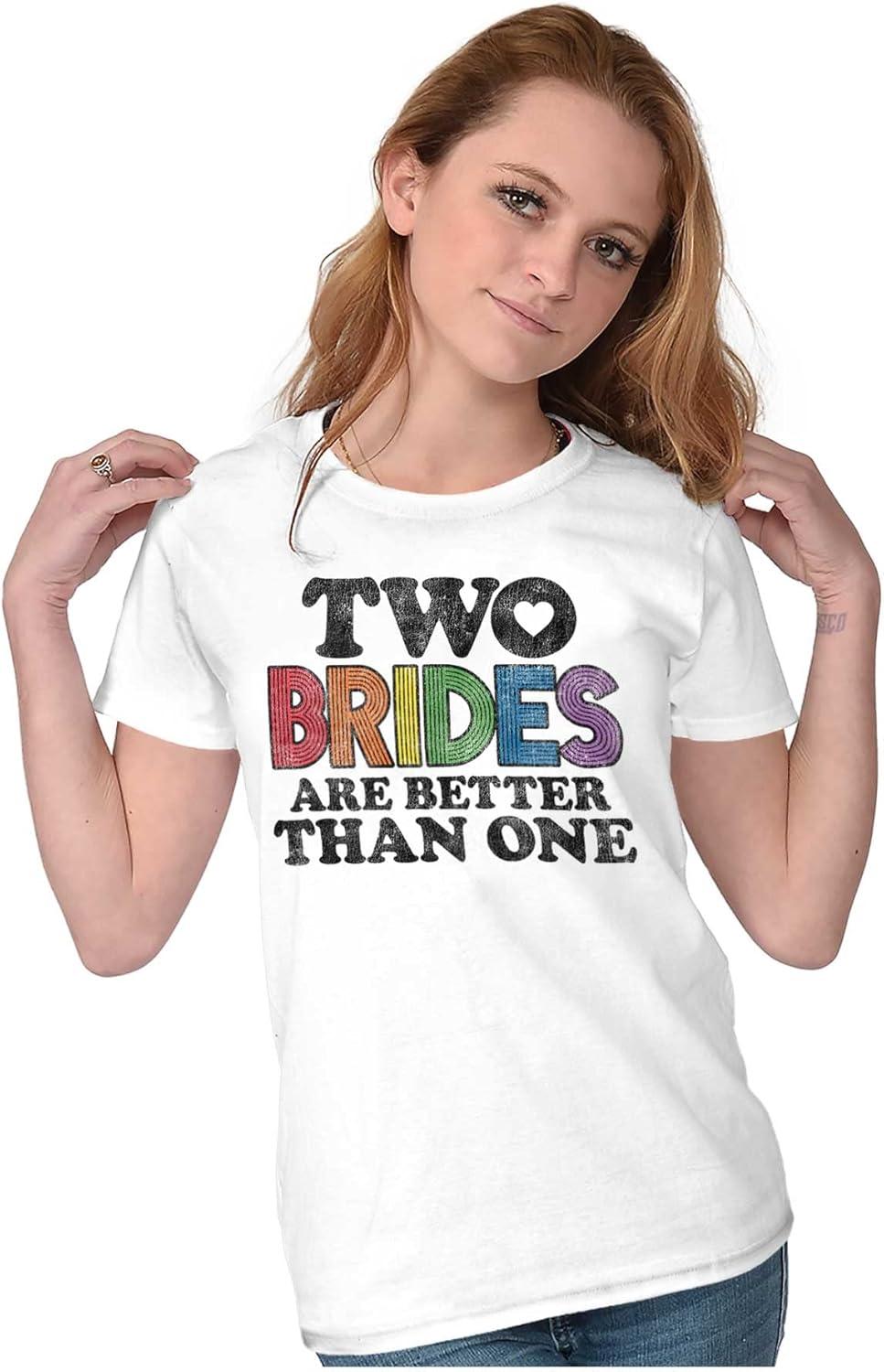 imageTwo Brides Better Than One LGBT Pride Womens Slim Fit Graphic TeeWhite