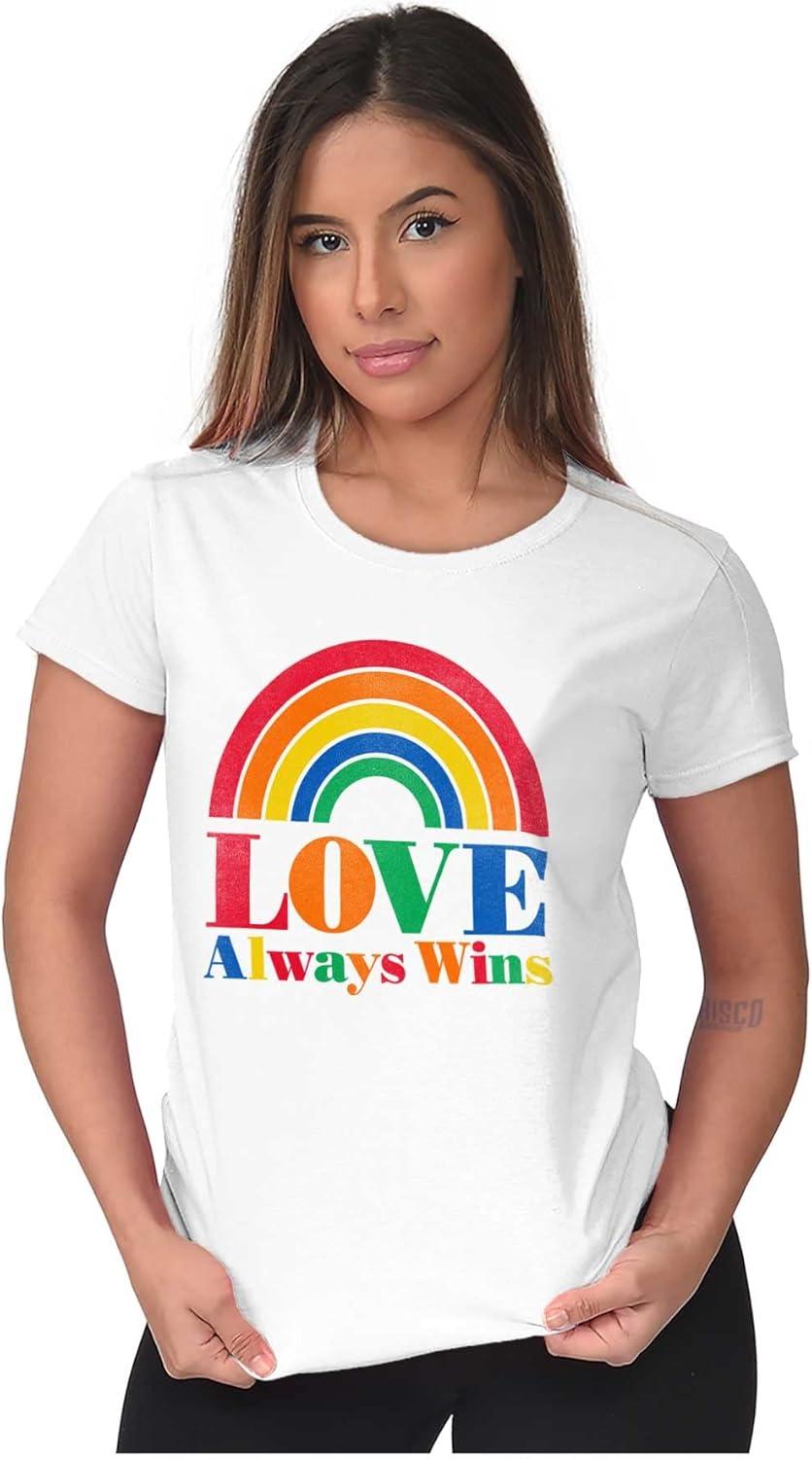 imageVintage Love Always Wins Rainbow Womens Slim Fit Graphic TeeWhite