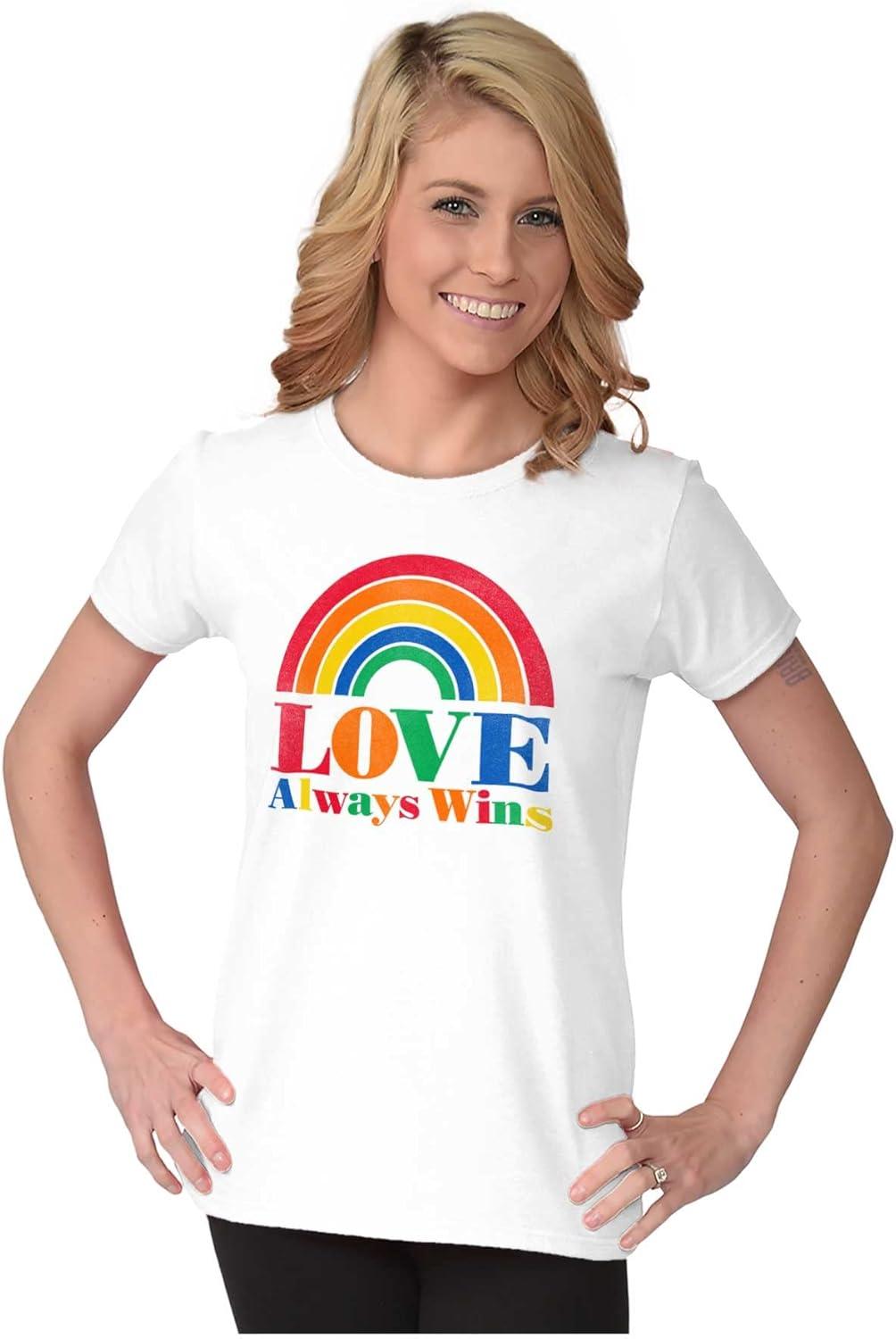 imageVintage Love Always Wins Rainbow Womens Slim Fit Graphic TeeWhite