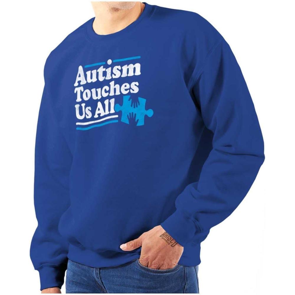 imageBrisco Brands Autism Touches Us All Puzzle Piece Sweatshirt for Men or WomenRoyal