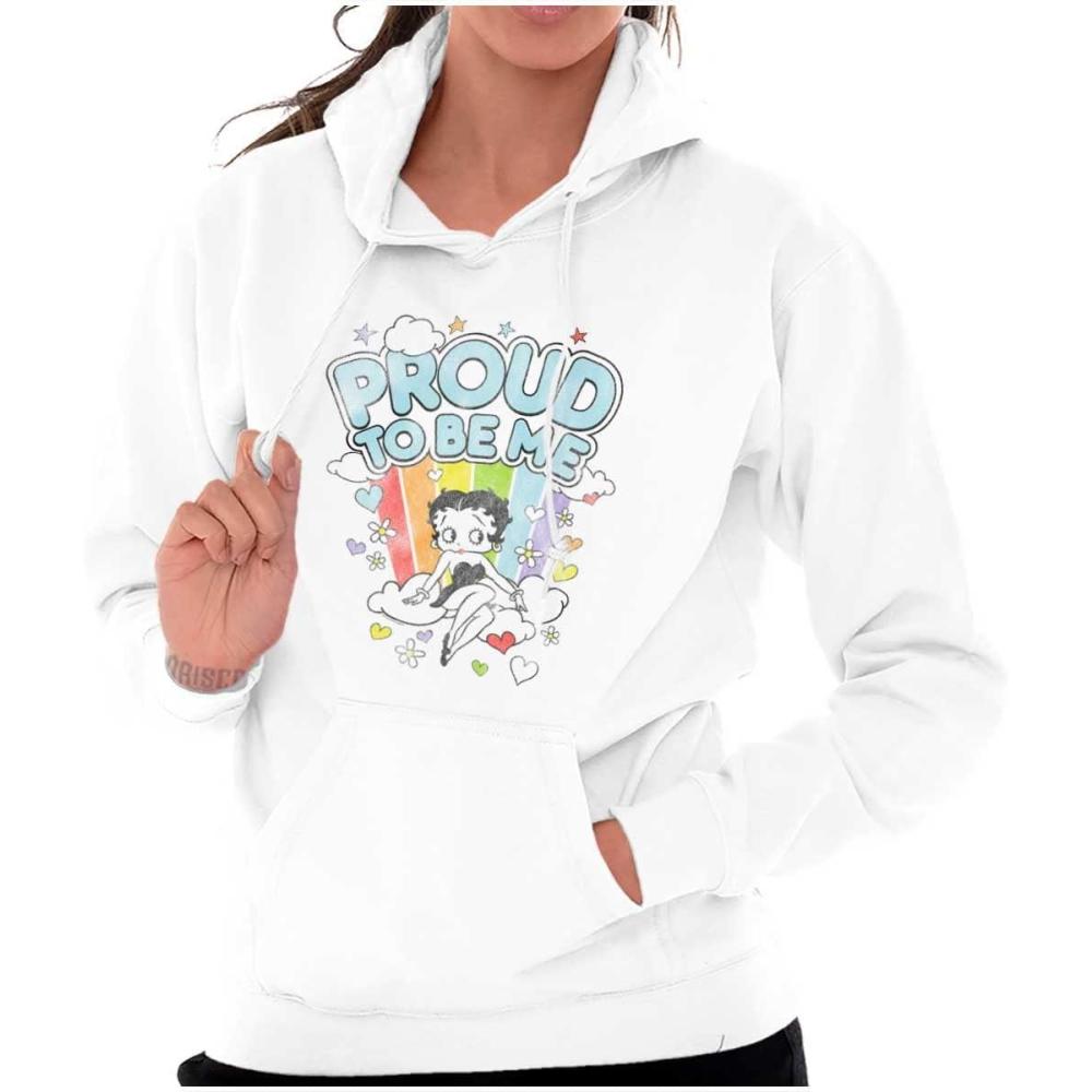 imageBrisco Brands Betty Boop Rainbow Proud To Be Me Hoodie Sweatshirt WomenWhite