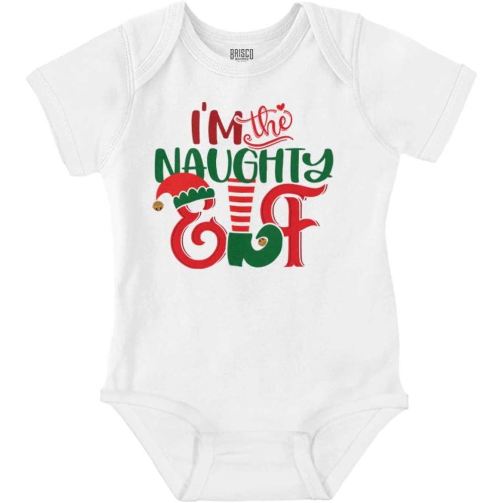 imageBrisco Brands Christmas Im The Naughty Elf Xmas Baby Romper Boys or GirlsWhite