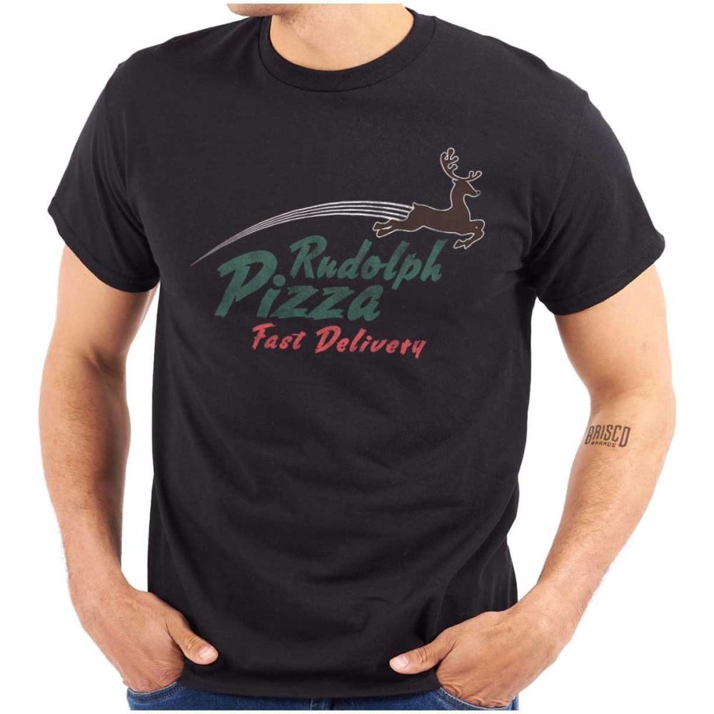 imageBrisco Brands Christmas Rudolph Pizza Delivery Graphic T Shirt Men or Women