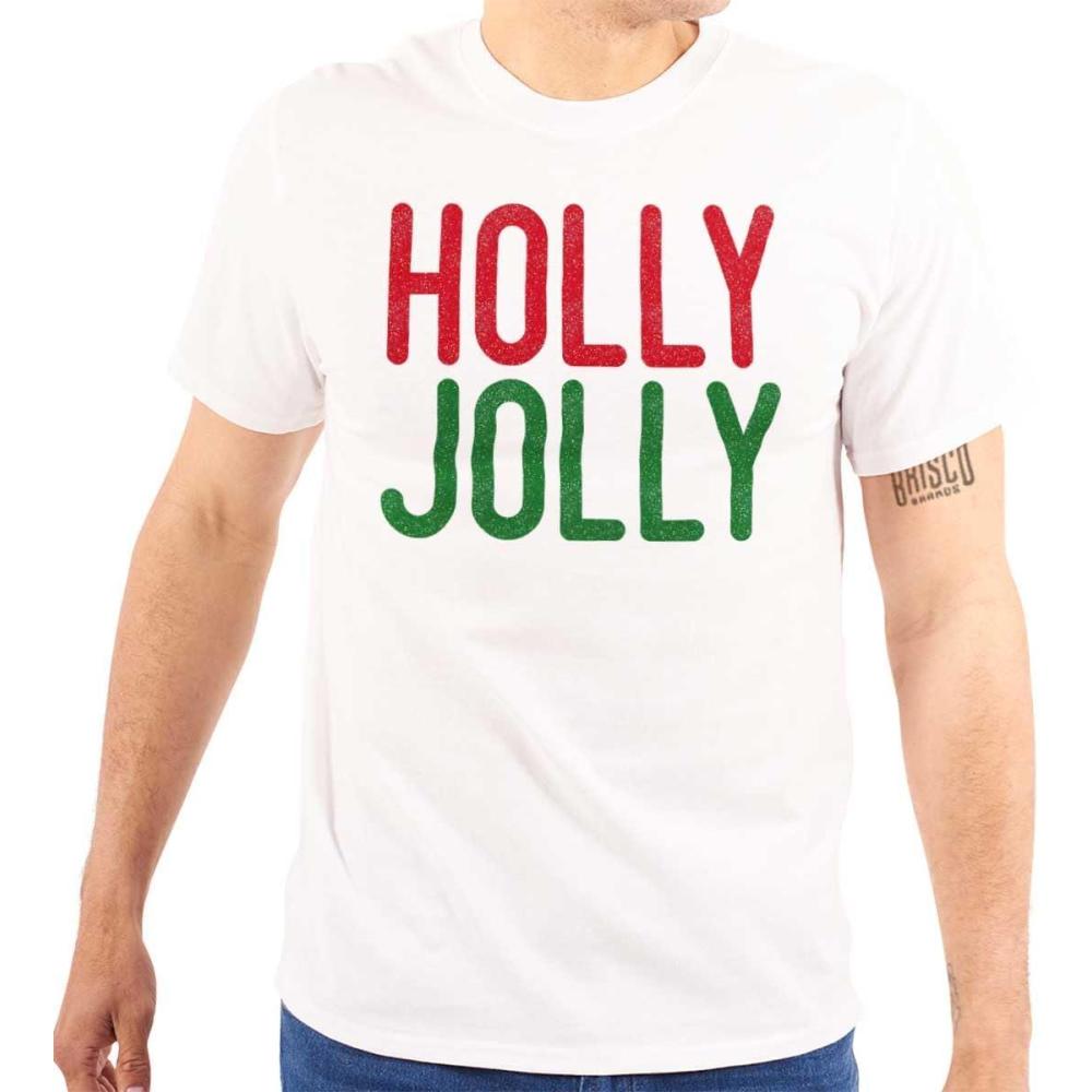 imageBrisco Brands Christmas Saying Holly Jolly Xmas Graphic T Shirt Men or WomenWhite