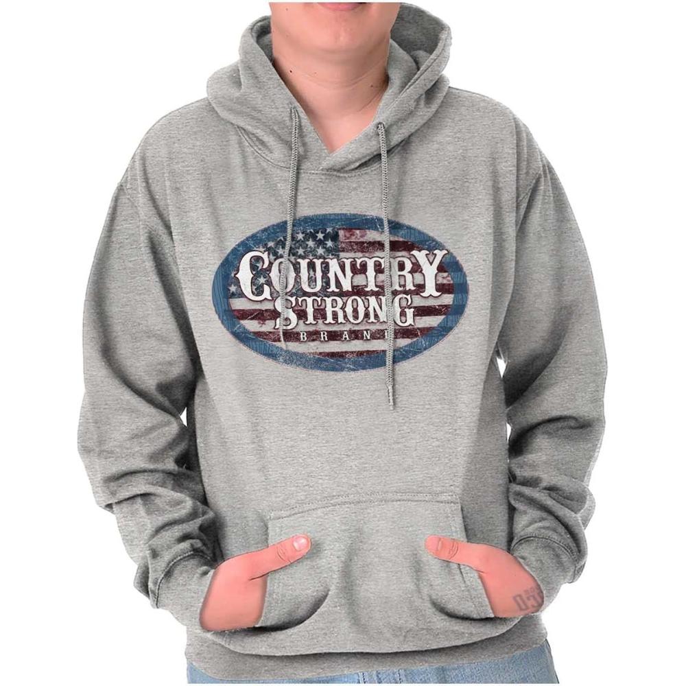 imageBrisco Brands Country Strong America Flag Patriotic Hoodie Sweatshirt Women MenSport Grey