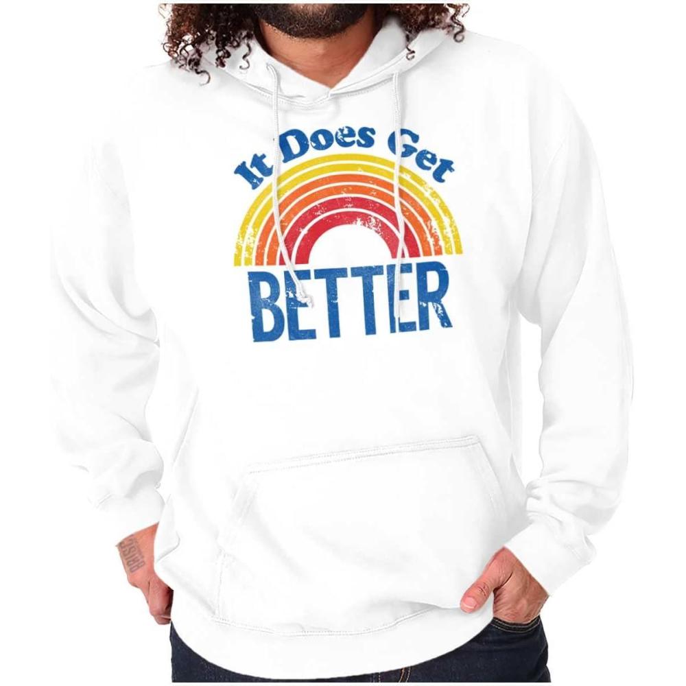 imageBrisco Brands It Does Get Better Motivational LGBTQ Hoodie Sweatshirt Women MenWhite