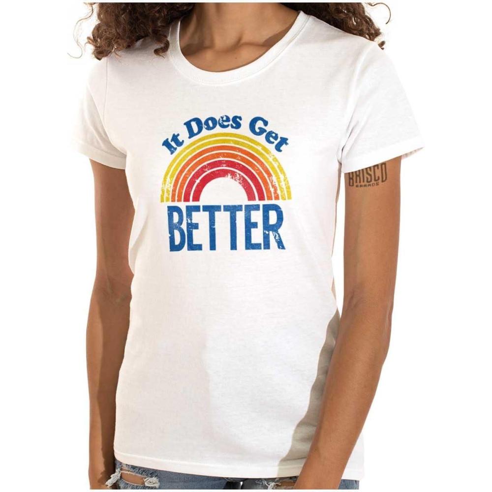 imageBrisco Brands It Does Get Better Motivational LGBTQ Womens Slim Fit Graphic TeeWhite